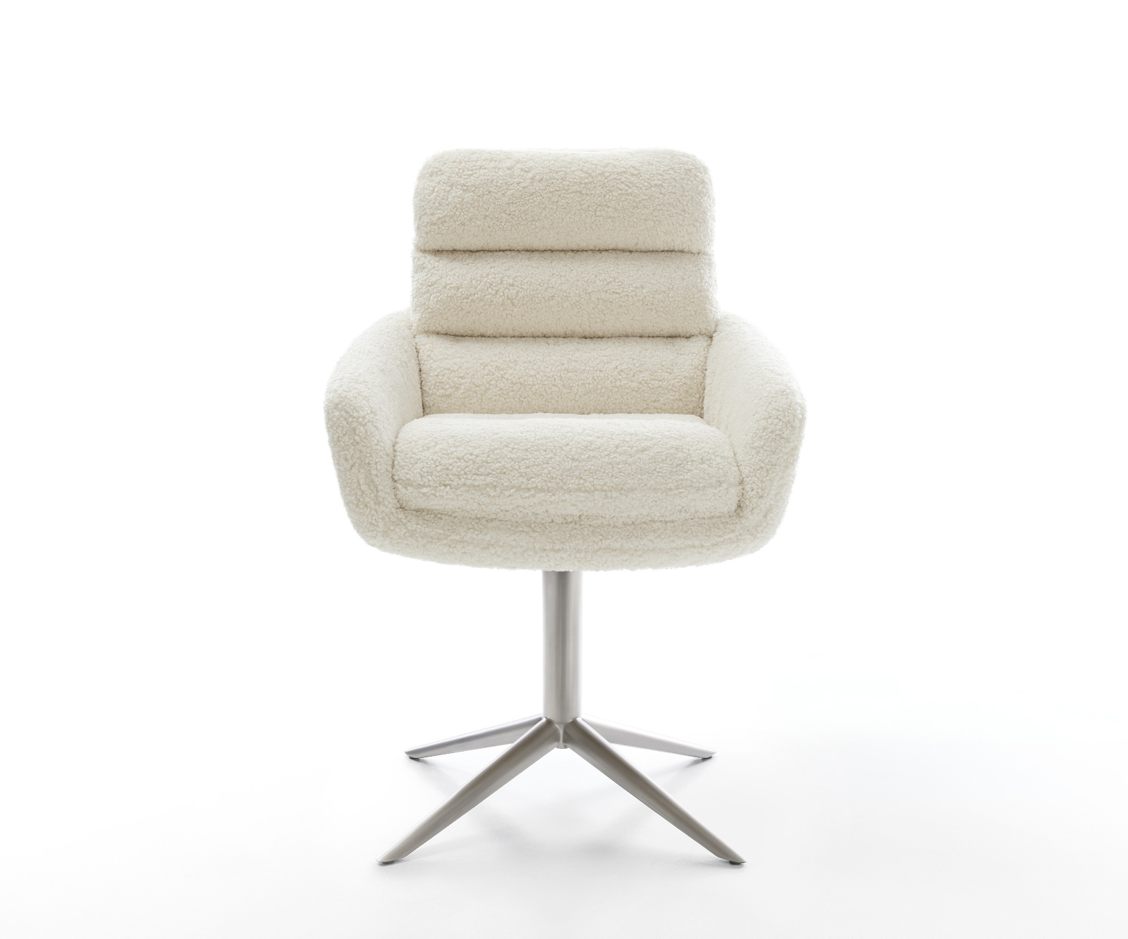 Jedálenská stolička Abelia-Flex s opierkami teddy látka béžová krížová podstava nerezová oceľ 360° otočný hojdacia funkcia - Image 2