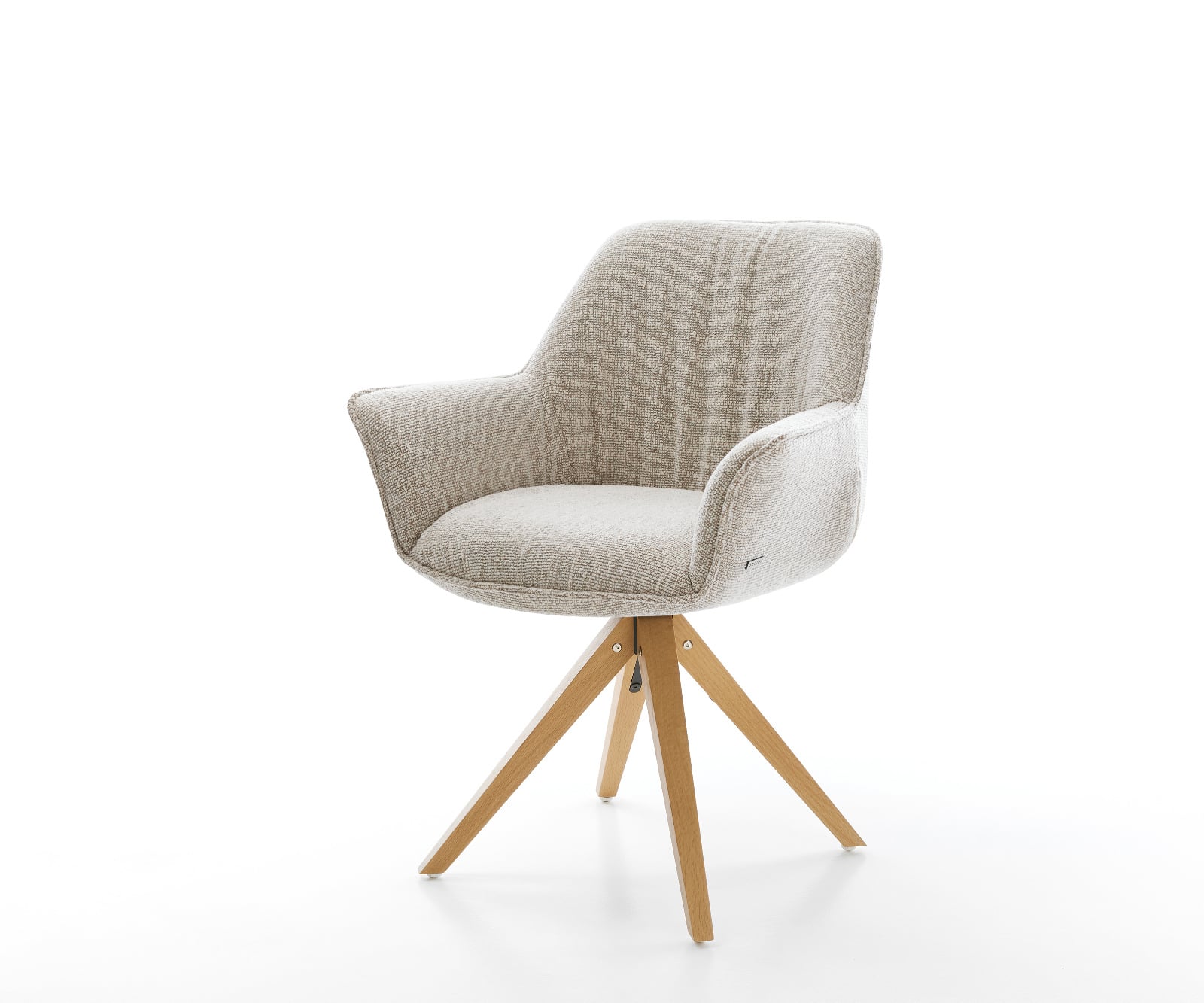 Jedálenská stolička Keila-Flex s opierkami tkanina mäkký béžová drevená podstava hranatá prírodná 180° otočný