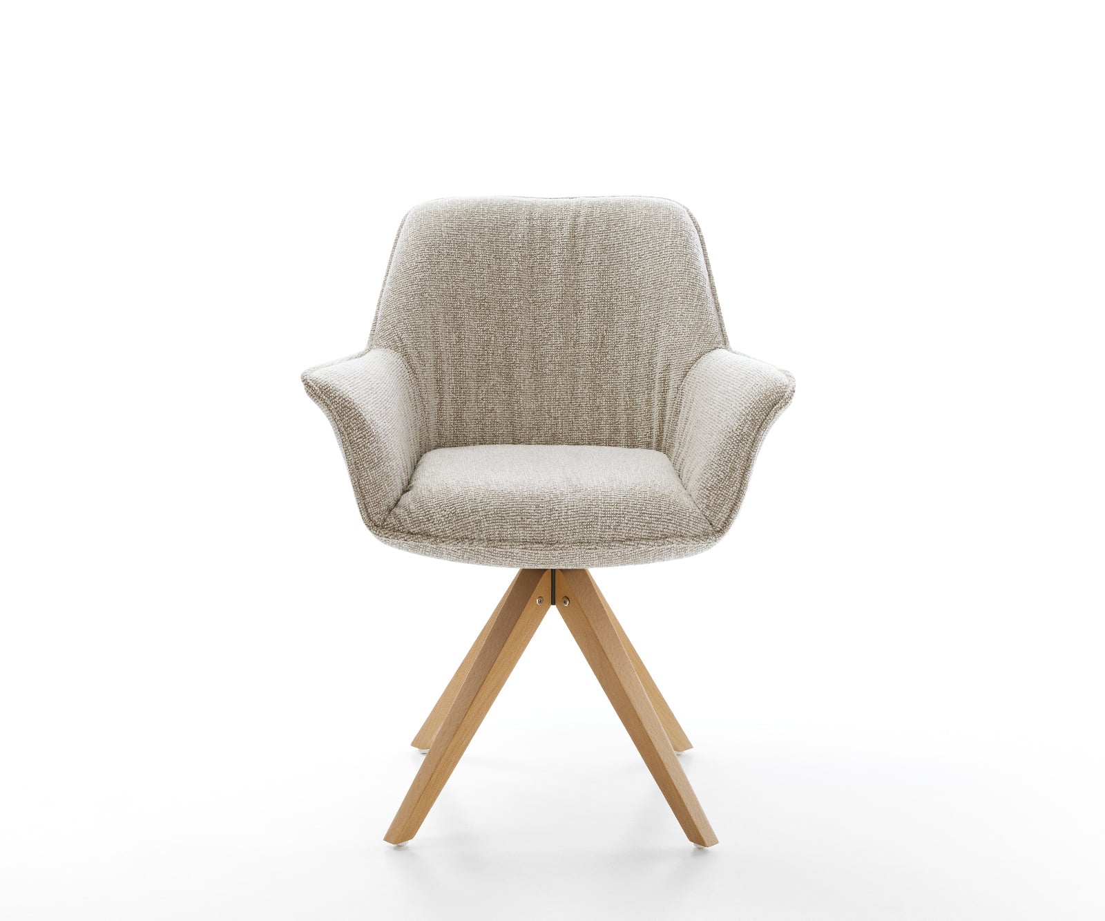 Jedálenská stolička Keila-Flex s opierkami tkanina mäkký béžová drevená podstava hranatá prírodná 180° otočný - Image 2