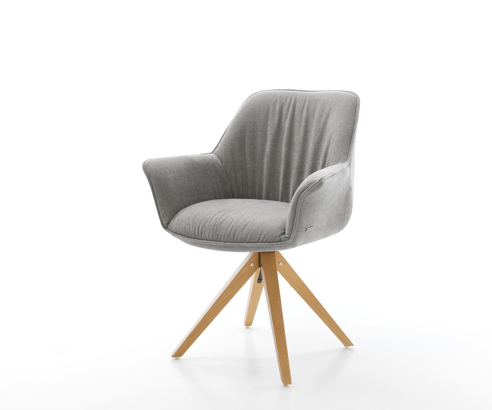 Jedálenská stolička Keila-Flex s opierkami texturovaná látka mäkká sivá drevená podstava hranatá prírodná 180° otočný