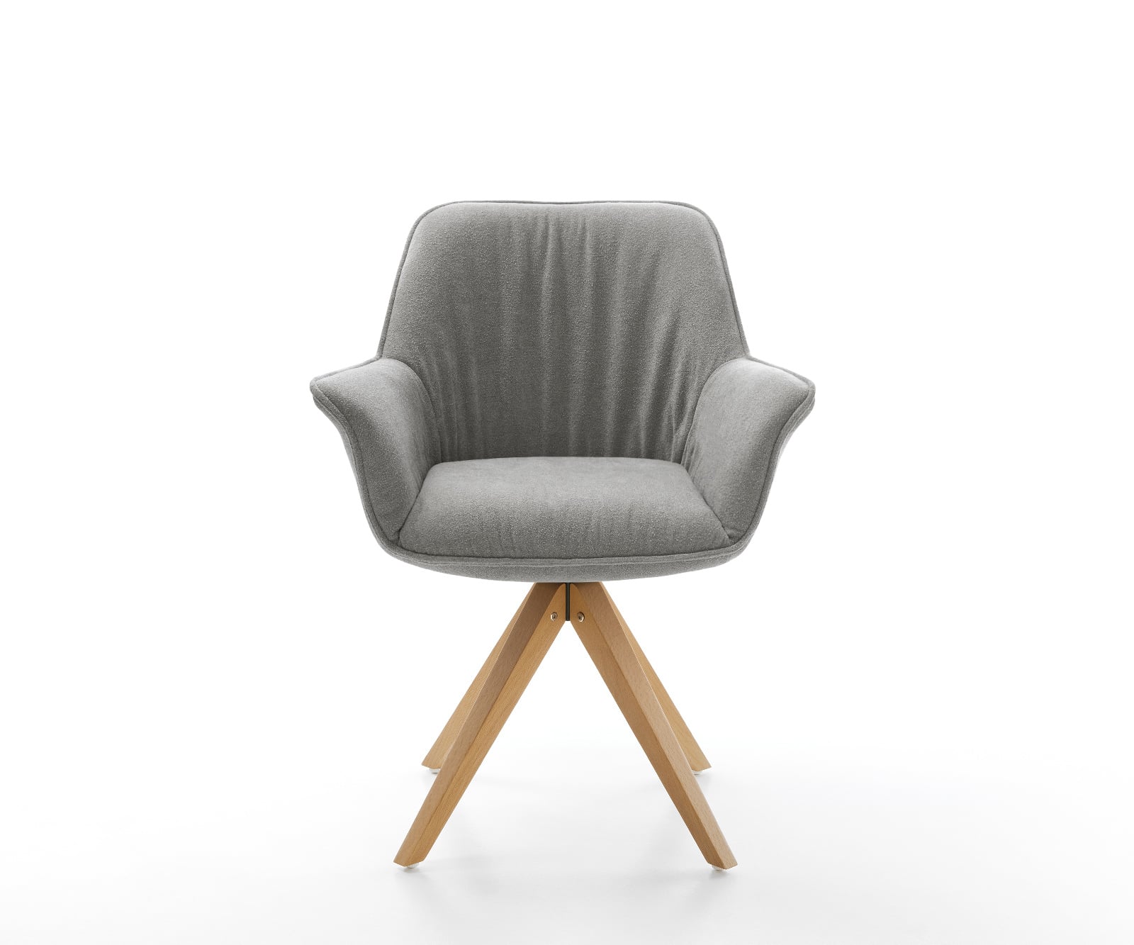 Jedálenská stolička Keila-Flex s opierkami texturovaná látka mäkká sivá drevená podstava hranatá prírodná 180° otočný - Image 2