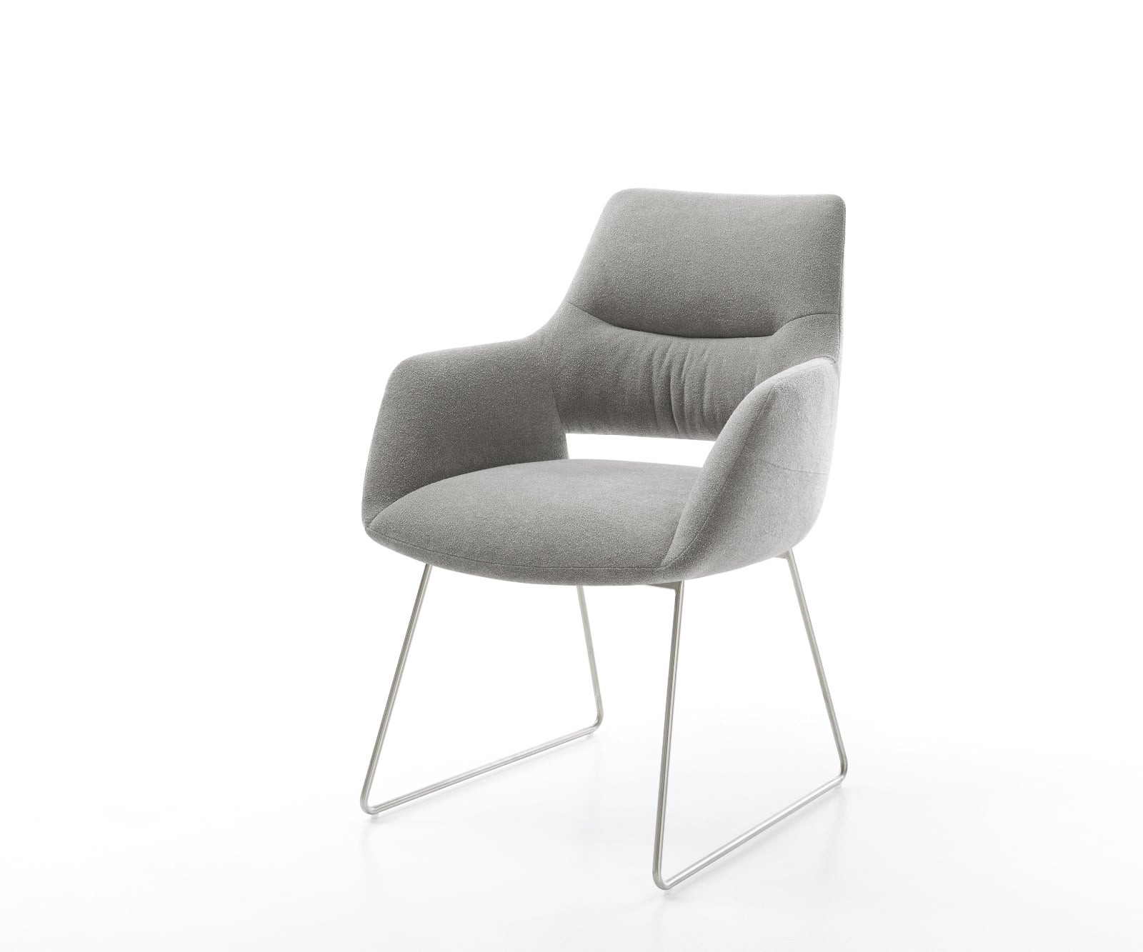 Jedálenská stolička Yago-Flex s opierkami texturovaná látka mäkký sivá tenká podstava nerezová oceľ vrecková pružina