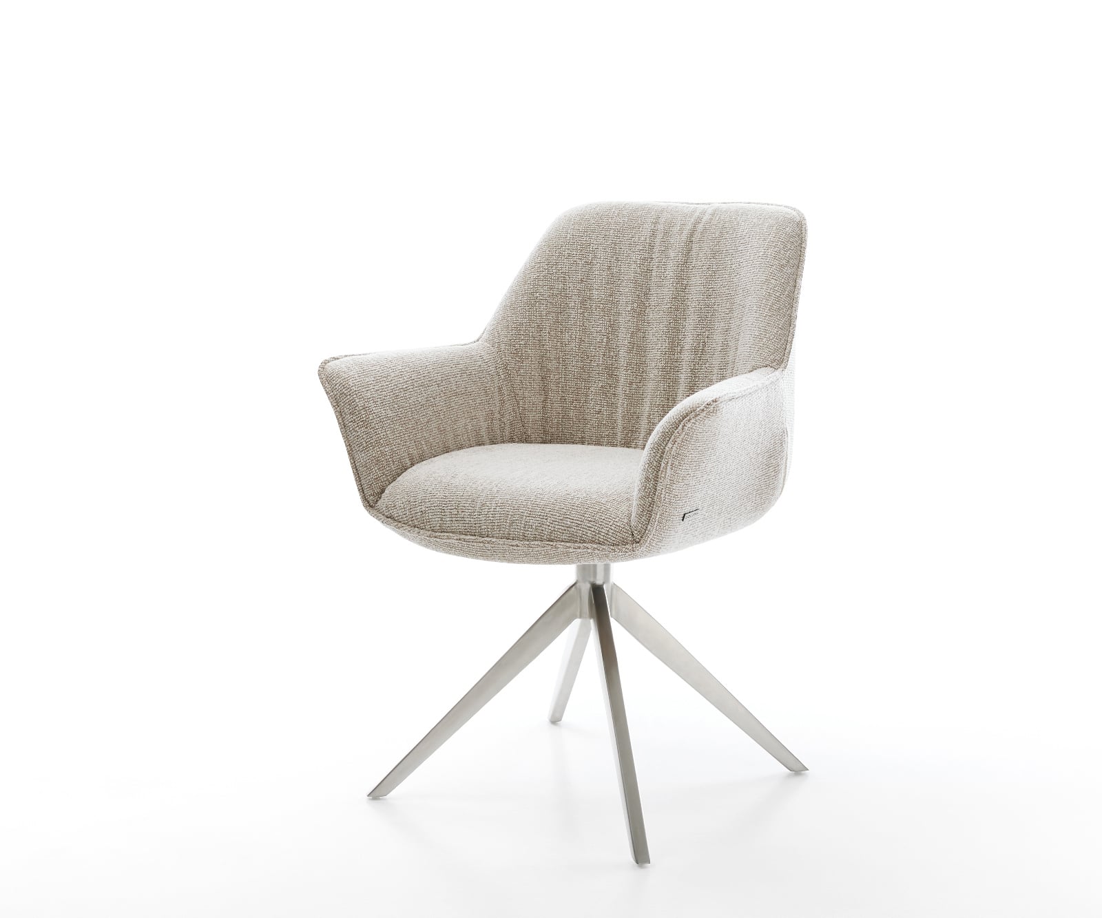 Jedálenská stolička Keila-Flex s opierkami tkanina mäkká béžová krížová podstava široká nerezová oceľ otočný 360° hojdacia funkcia