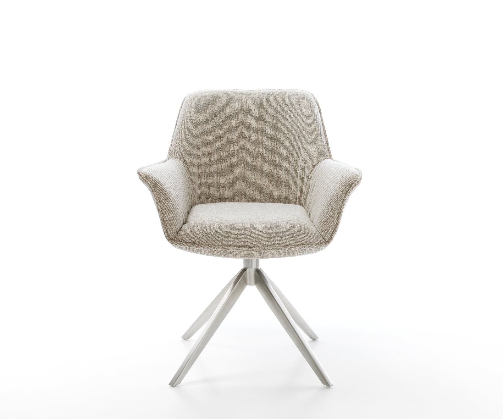 Jedálenská stolička Keila-Flex s opierkami tkanina mäkká béžová krížová podstava široká nerezová oceľ otočný 360° hojdacia funkcia - Image 2