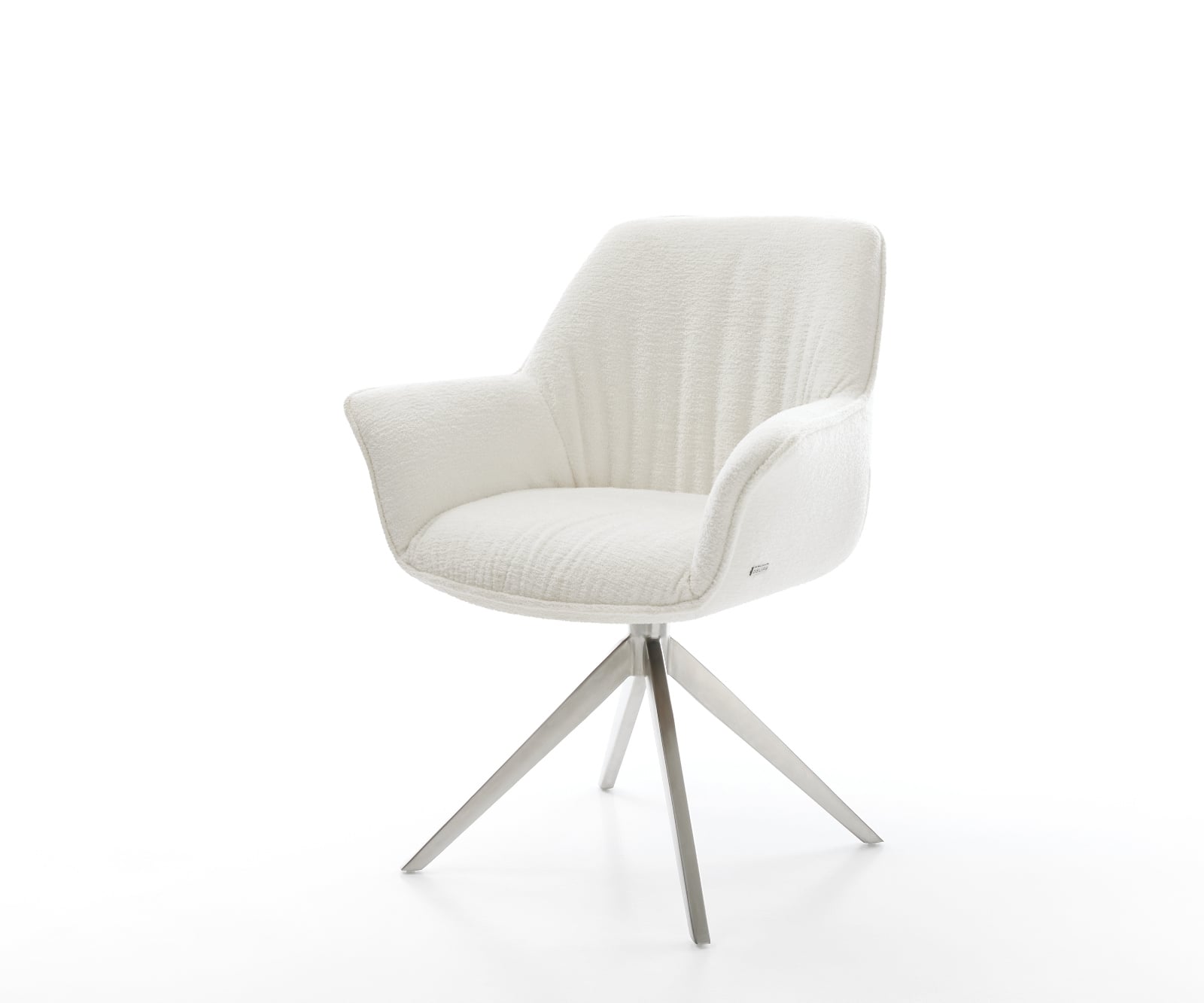 Jedálenská stolička Keila-Flex s opierkami bouclé mäkký béžová krížová podstava široká nerezová oceľ 360° otočný hojdacia funkcia