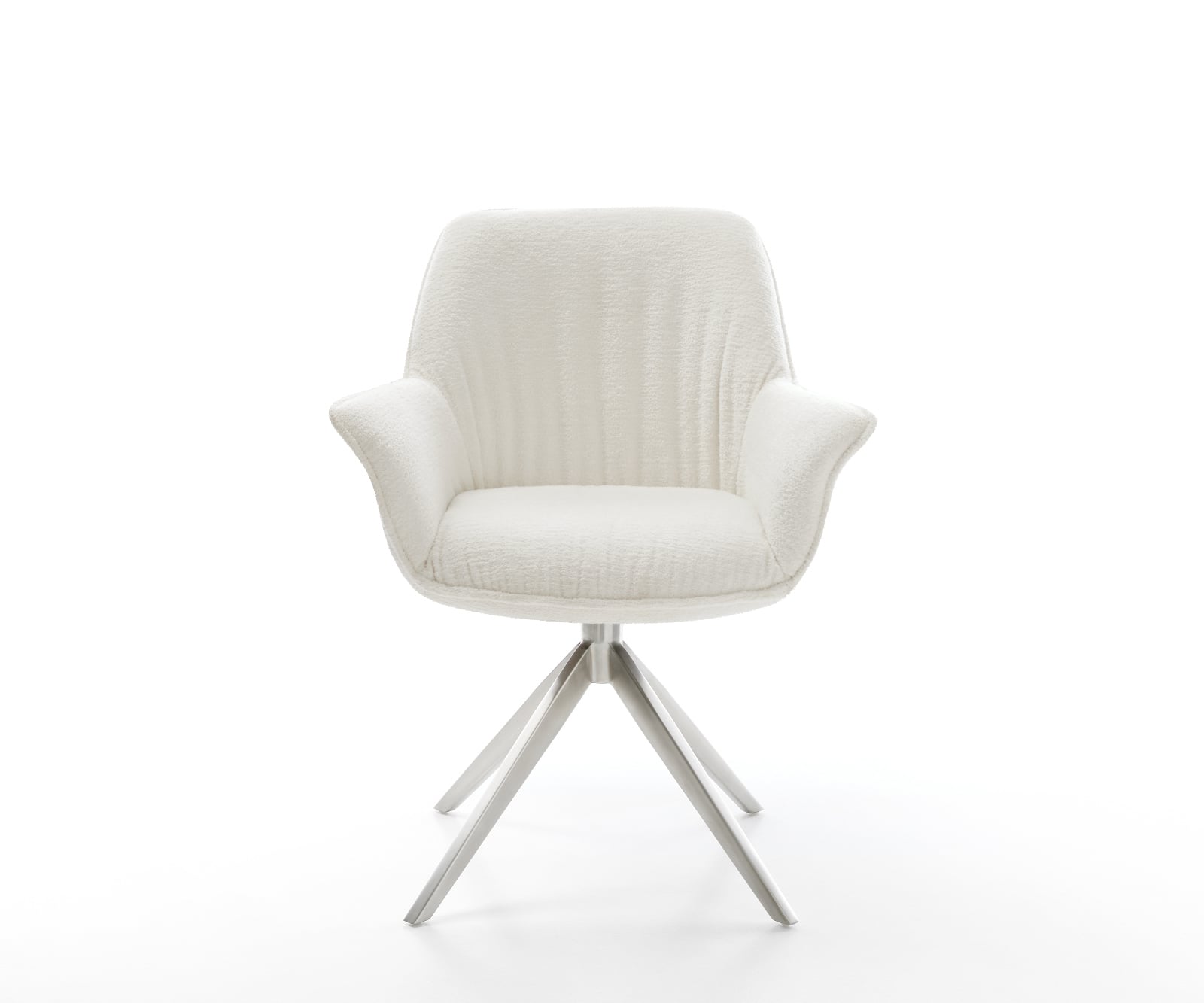 Jedálenská stolička Keila-Flex s opierkami bouclé mäkký béžová krížová podstava široká nerezová oceľ 360° otočný hojdacia funkcia - Image 2