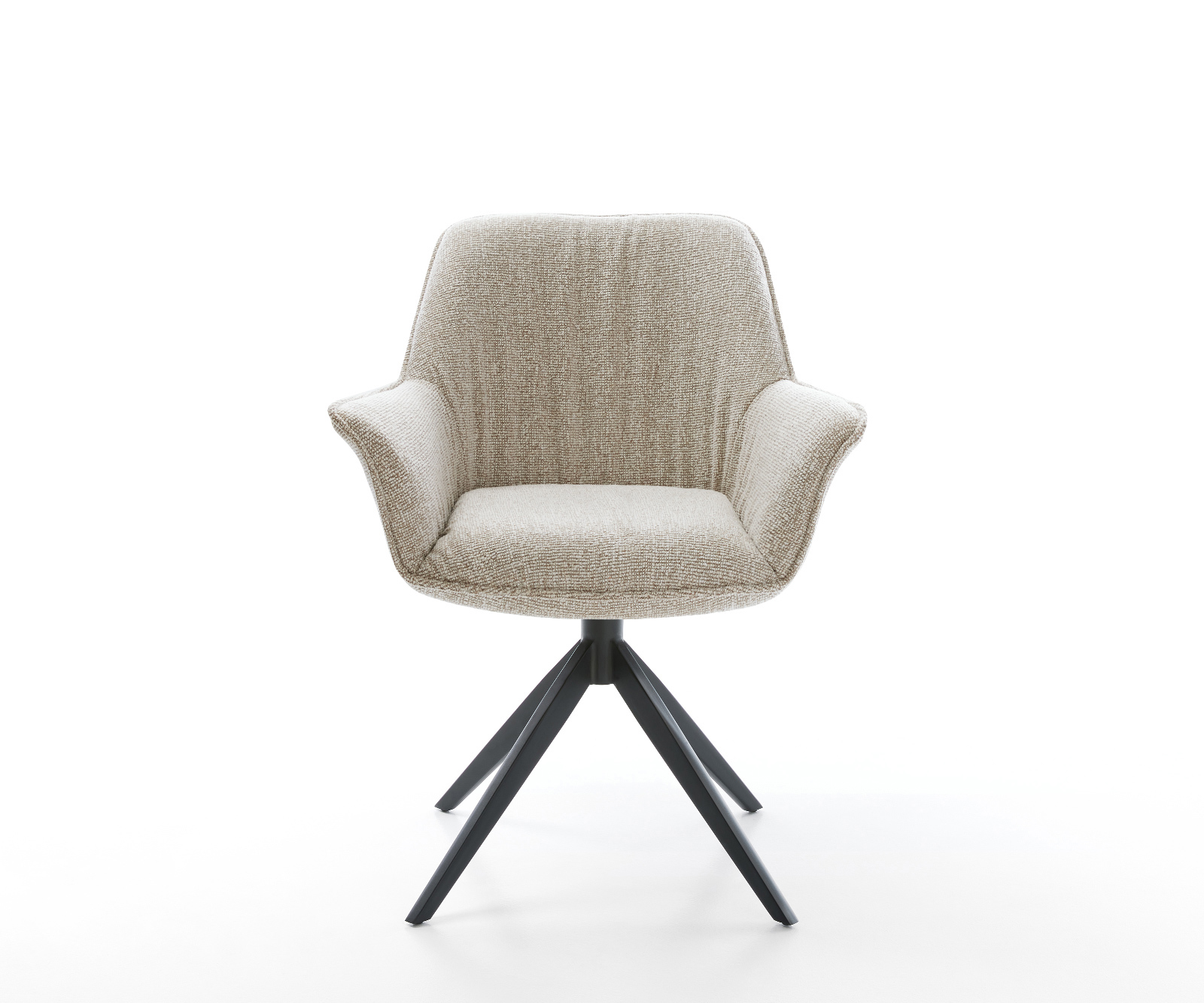 Jedálenská stolička Keila-Flex s opierkami tkanina mäkká béžová krížová podstava široká čierna otočný o 360° hojdacia funkcia - Image 2