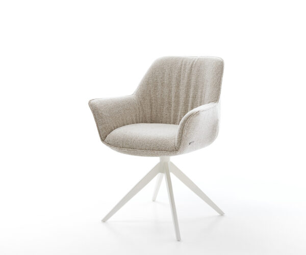 Jedálenská stolička Keila-Flex s opierkami tkanina mäkká béžová krížová podstava široká biela 360° otočný hojdacia funkcia