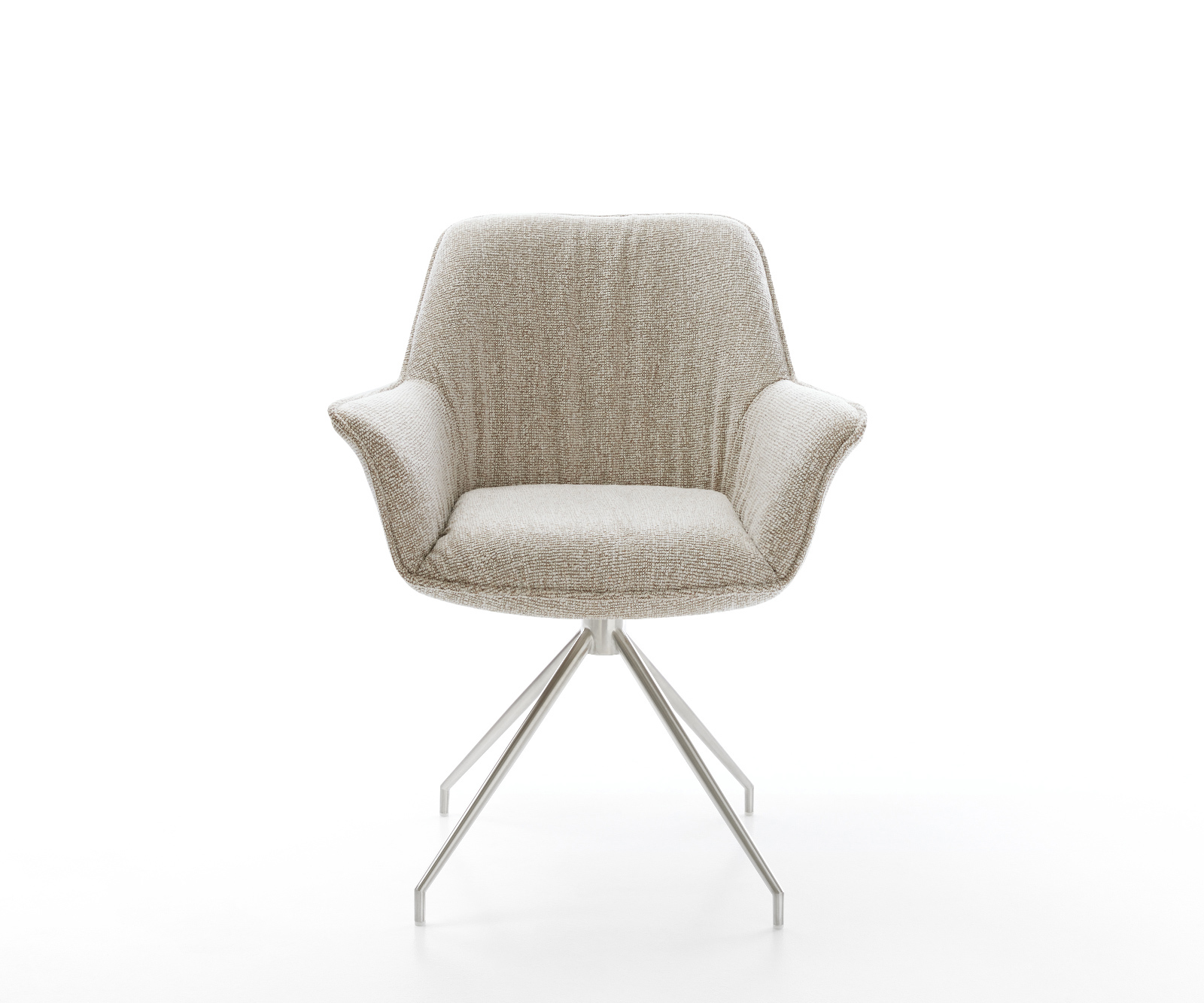 Jedálenská stolička Keila-Flex s opierkami tkanina mäkký béžová krížová podstava zúžená nerezová oceľ - Image 2