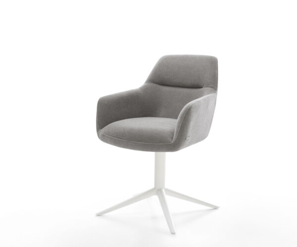 Jedálenská stolička Pejo-Flex štruktúrovaná látka mäkký sivá krížová podstava biela 360° otočný hojdacia funkcia vrecková pružina