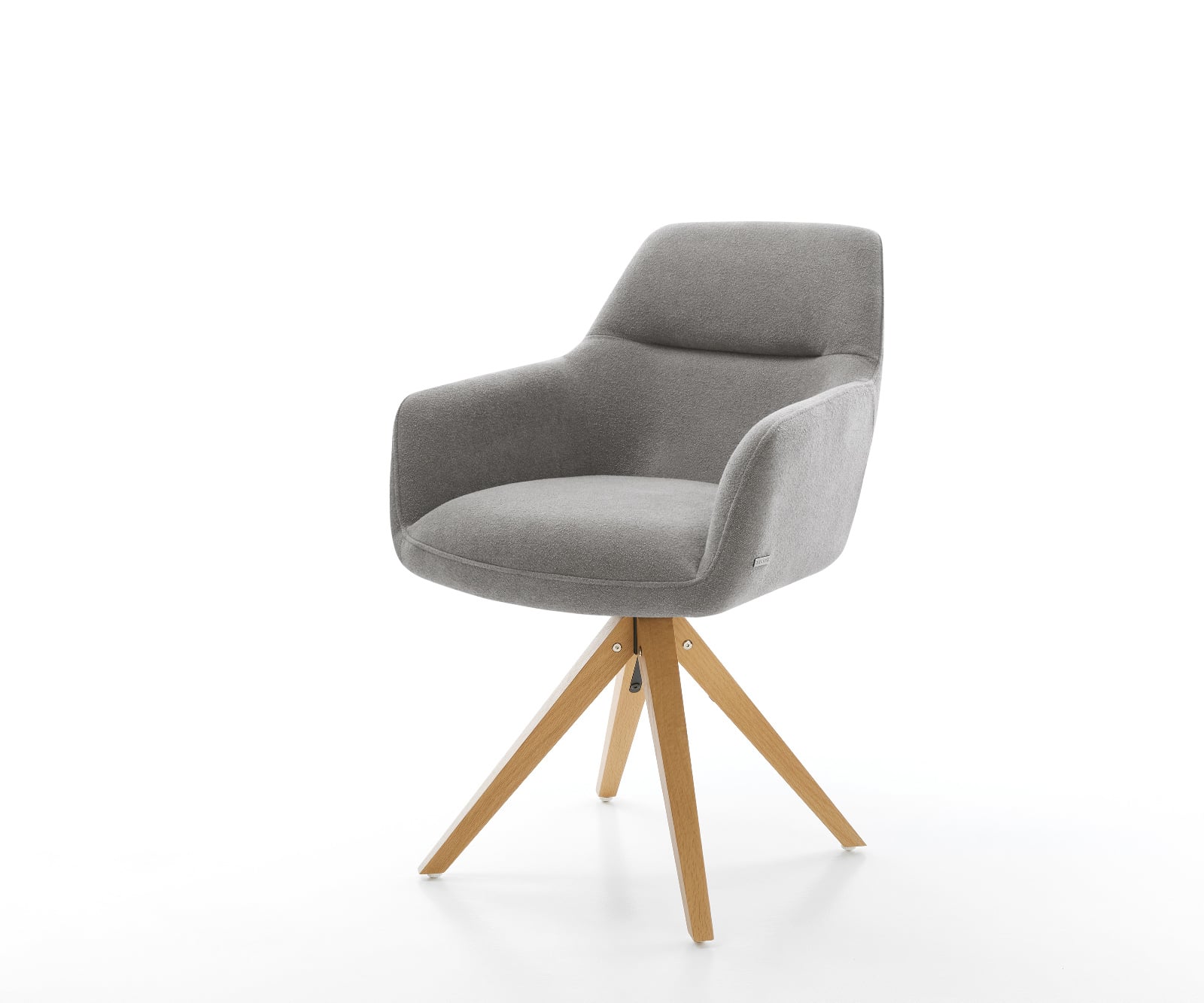 Jedálenská stolička Pejo-Flex štruktúrovaná látka mäkký sivá drevená podstava hranatý prírodná 180° otočný vrecková pružina