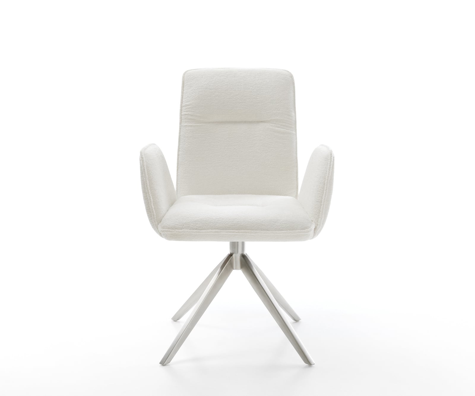 Jedálenská stolička Vinja-Flex bouclé mäkký béžová krížová podstava široká nerezová oceľ 360° otočný hojdacia funkcia - Image 2