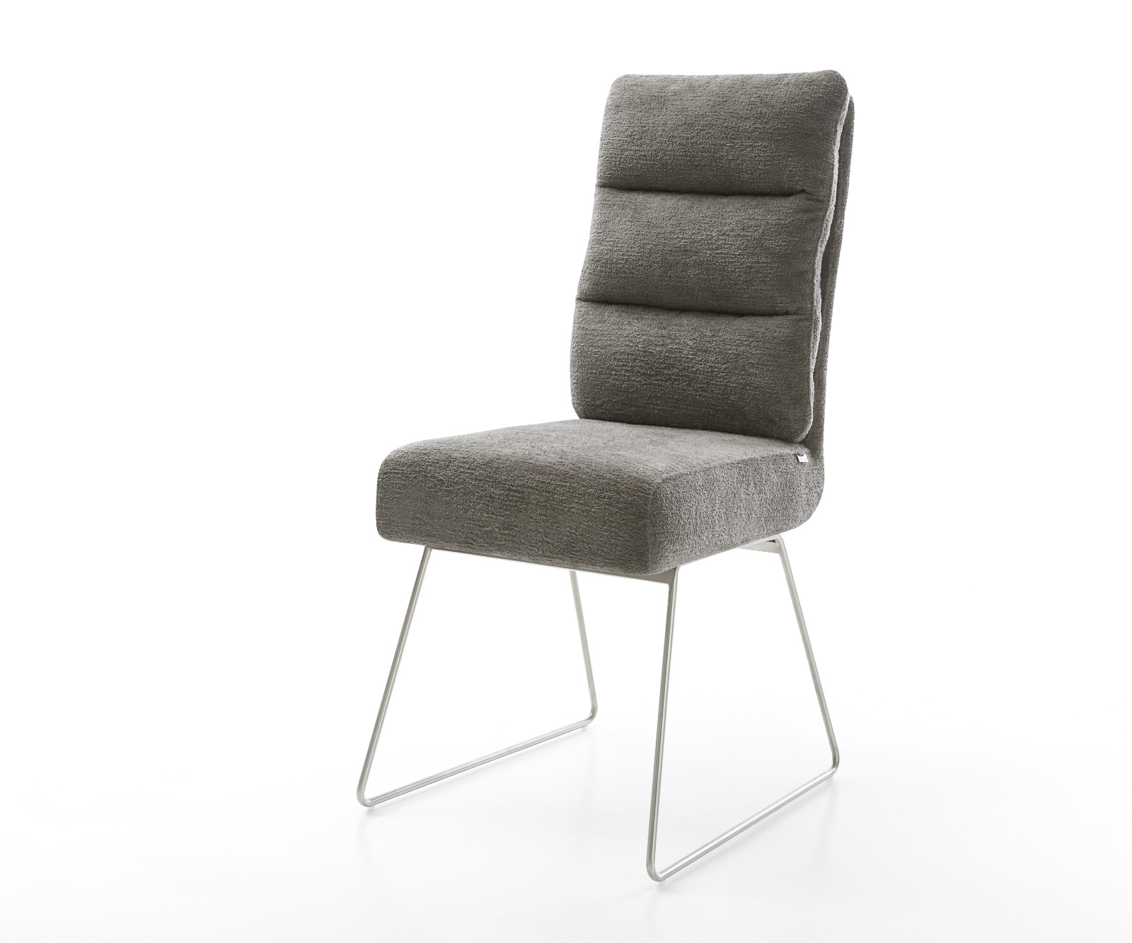 Jedálenská stolička Pela-Flex bouclé mäkký tmavobéžová tenká podstava nerezová oceľ vrecková pružina