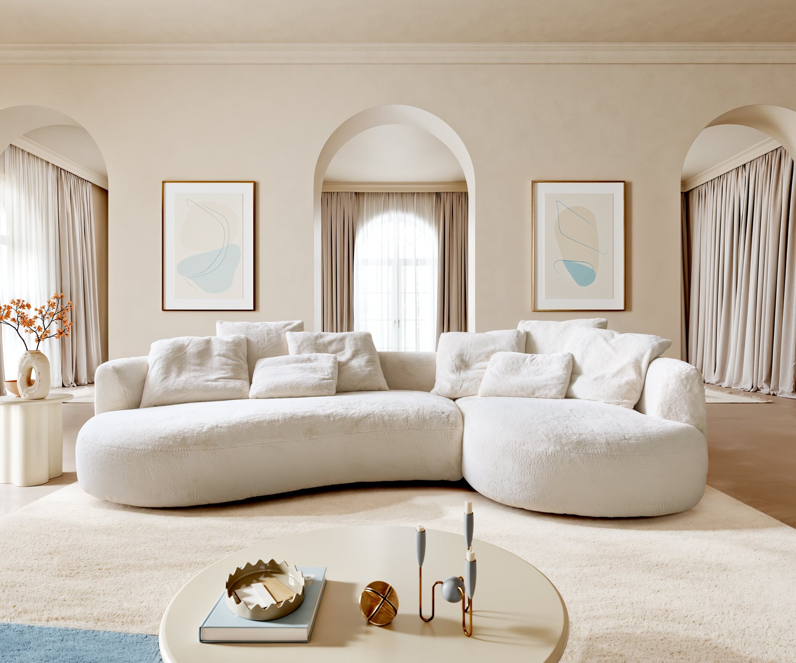 Veľká pohovka Edina 330x170 cm plyšový manšester krémovo biela - Image 2