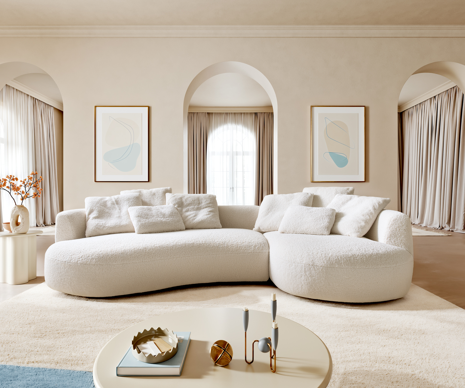 Veľká pohovka Edina 330x170 cm teddy látka béžová - Image 2