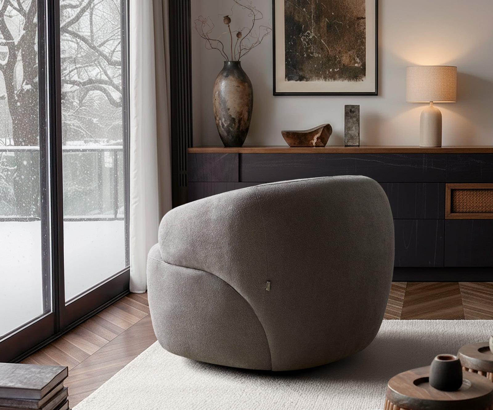 Lounge kreslo Nova 88x88 cm štruktúrovaná látka mäkký sivá - Image 7