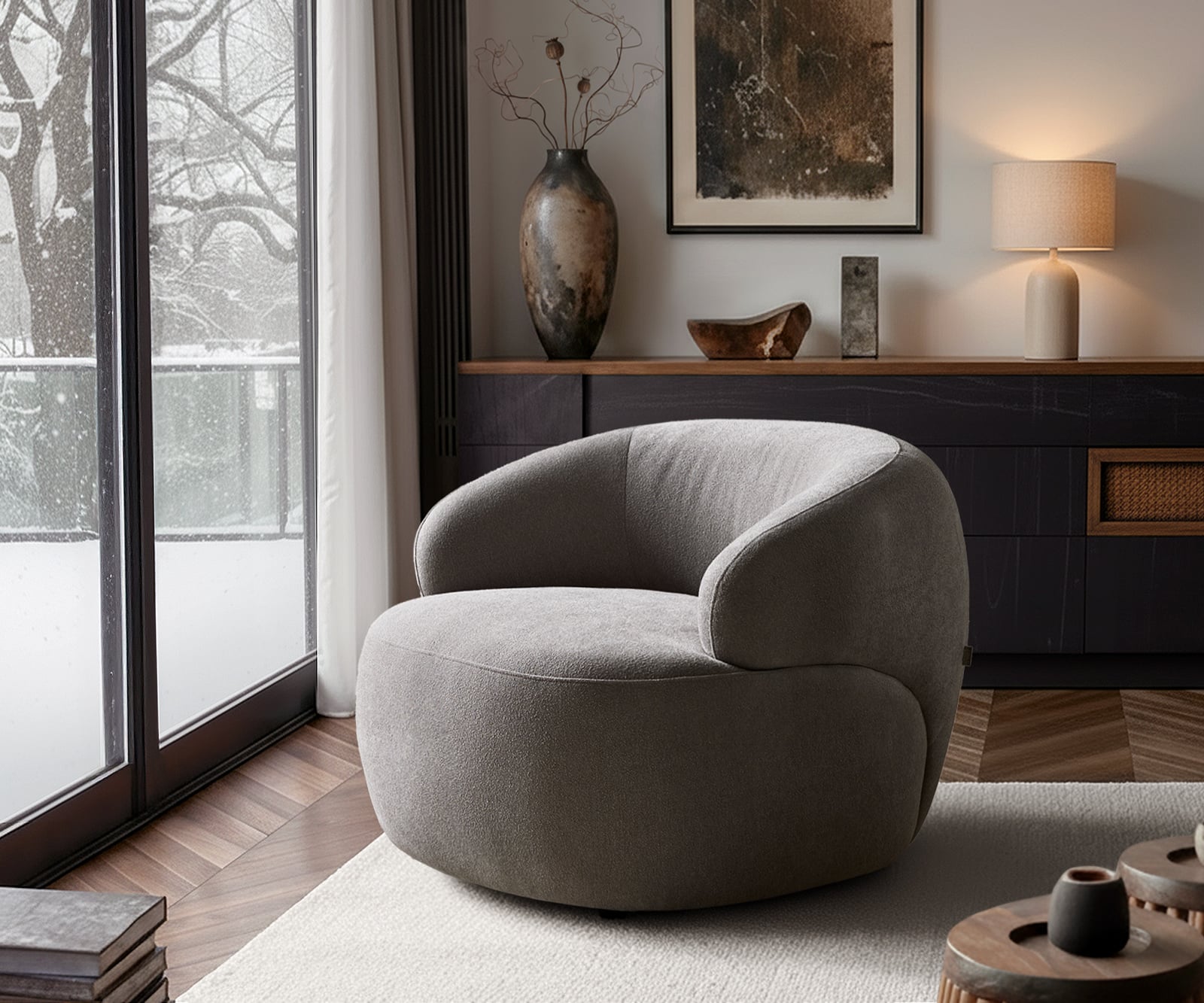 Lounge kreslo Nova 88x88 cm štruktúrovaná látka mäkký sivá