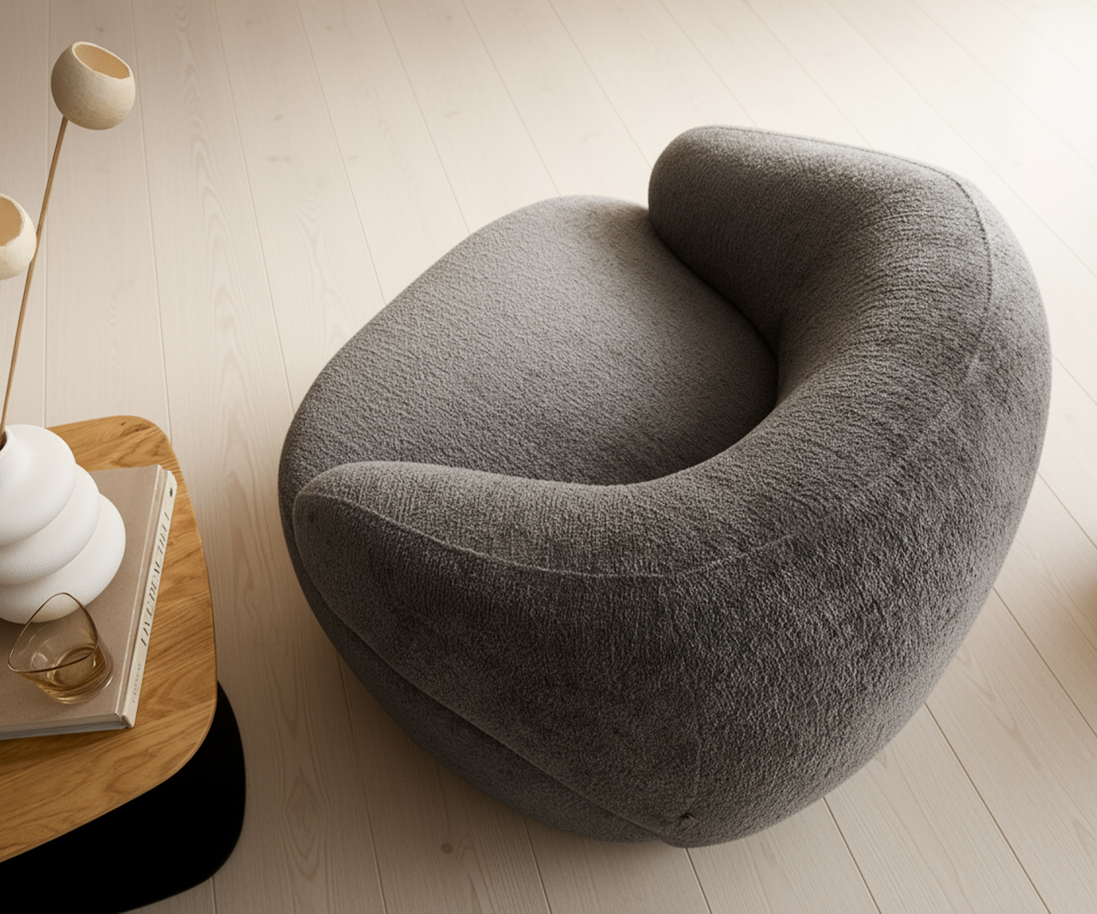 Lounge kreslo Nova 88x88 cm bouclé mäkký tmavobéžová - Image 4