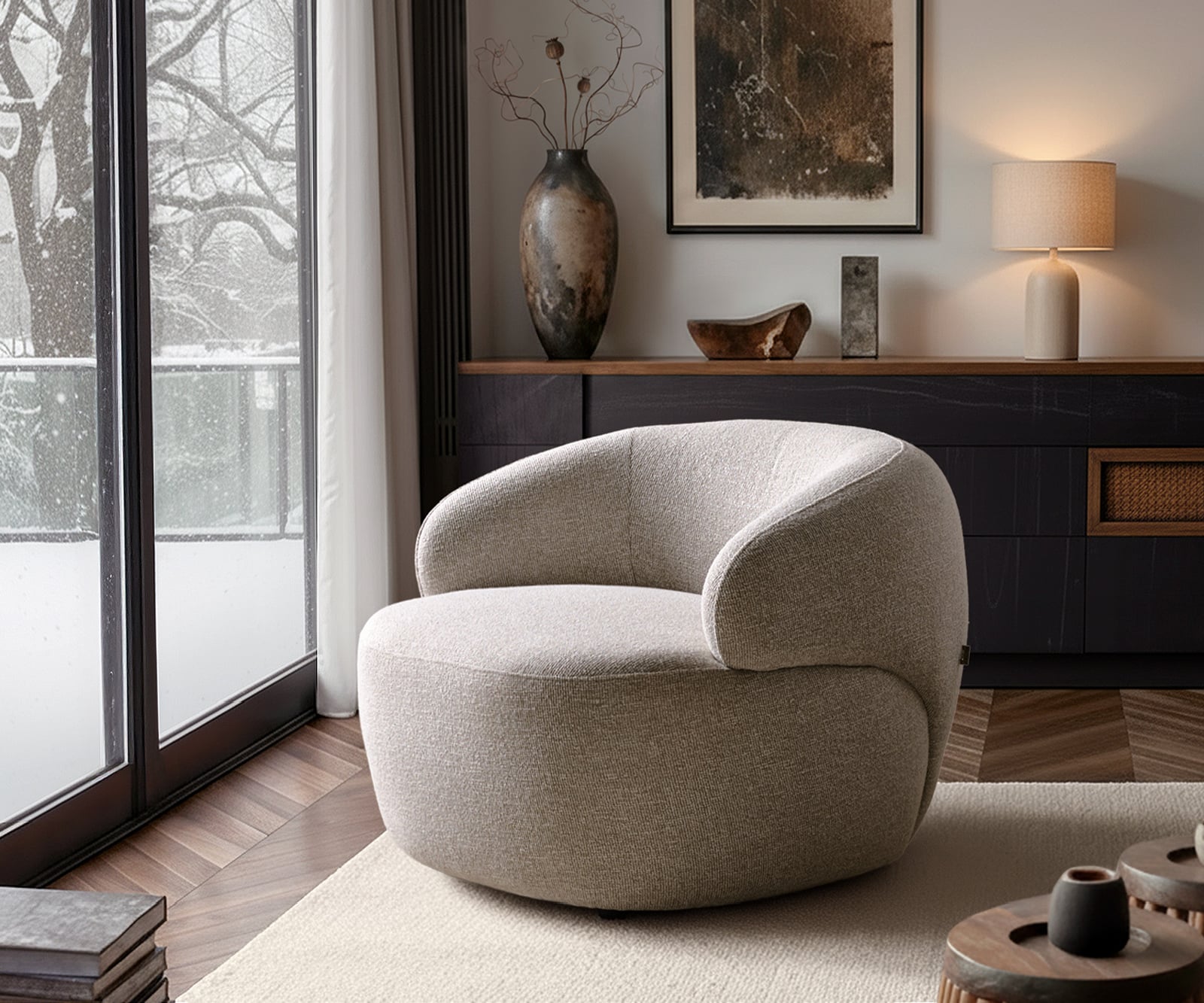 Lounge kreslo Nova 88x88 cm tkanina mäkký béžová