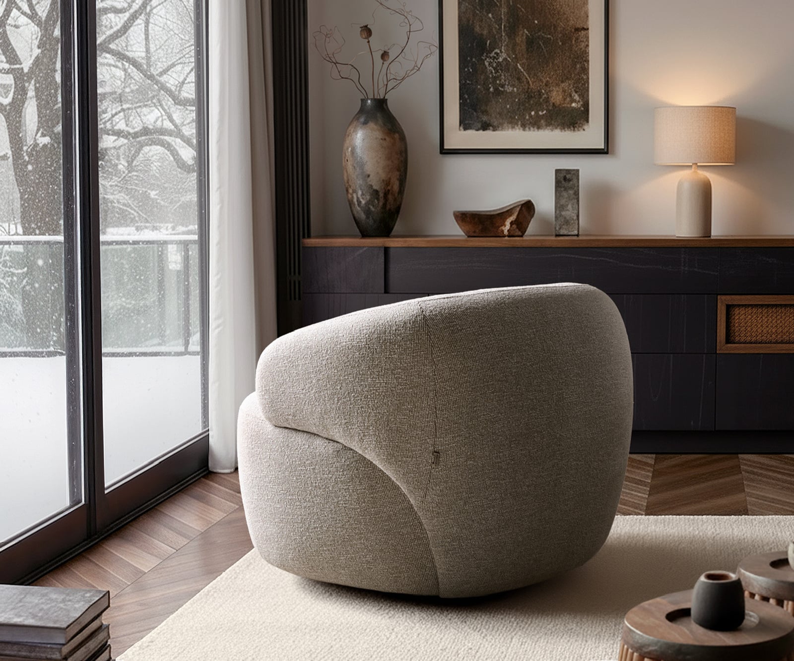 Lounge kreslo Nova 88x88 cm tkanina mäkký béžová - Image 8