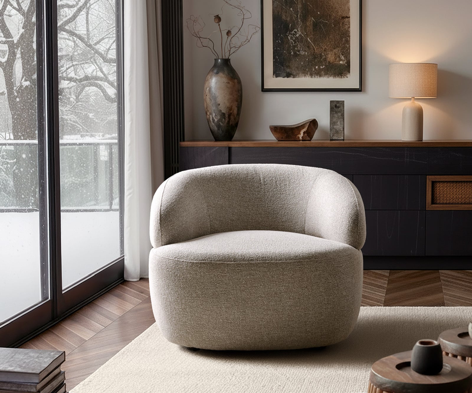 Lounge kreslo Nova 88x88 cm tkanina mäkký béžová - Image 4