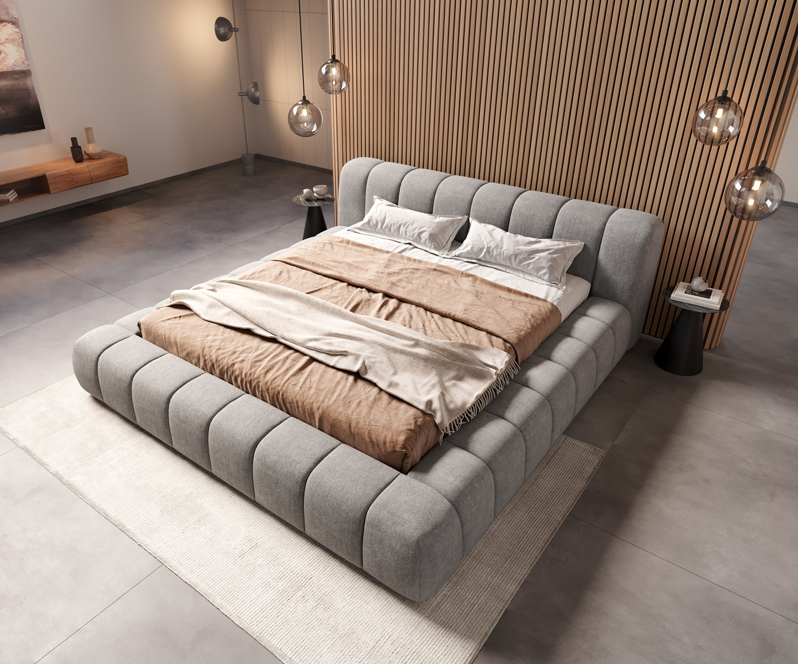 Čalúnená posteľ Cutio 180x200 cm texturovaná látka mäkký sivá - Image 2