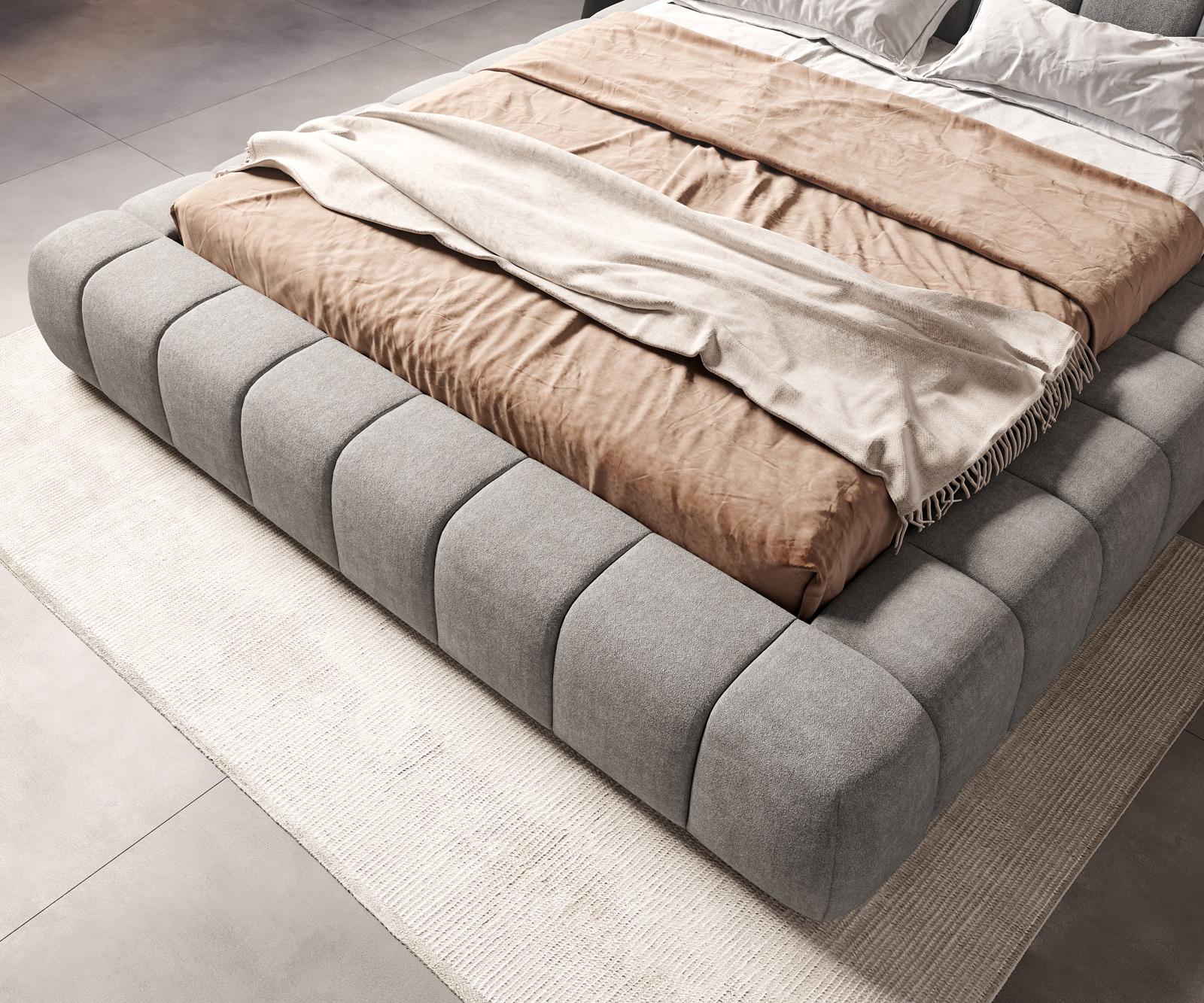 Čalúnená posteľ Cutio 180x200 cm texturovaná látka mäkký sivá - Image 6