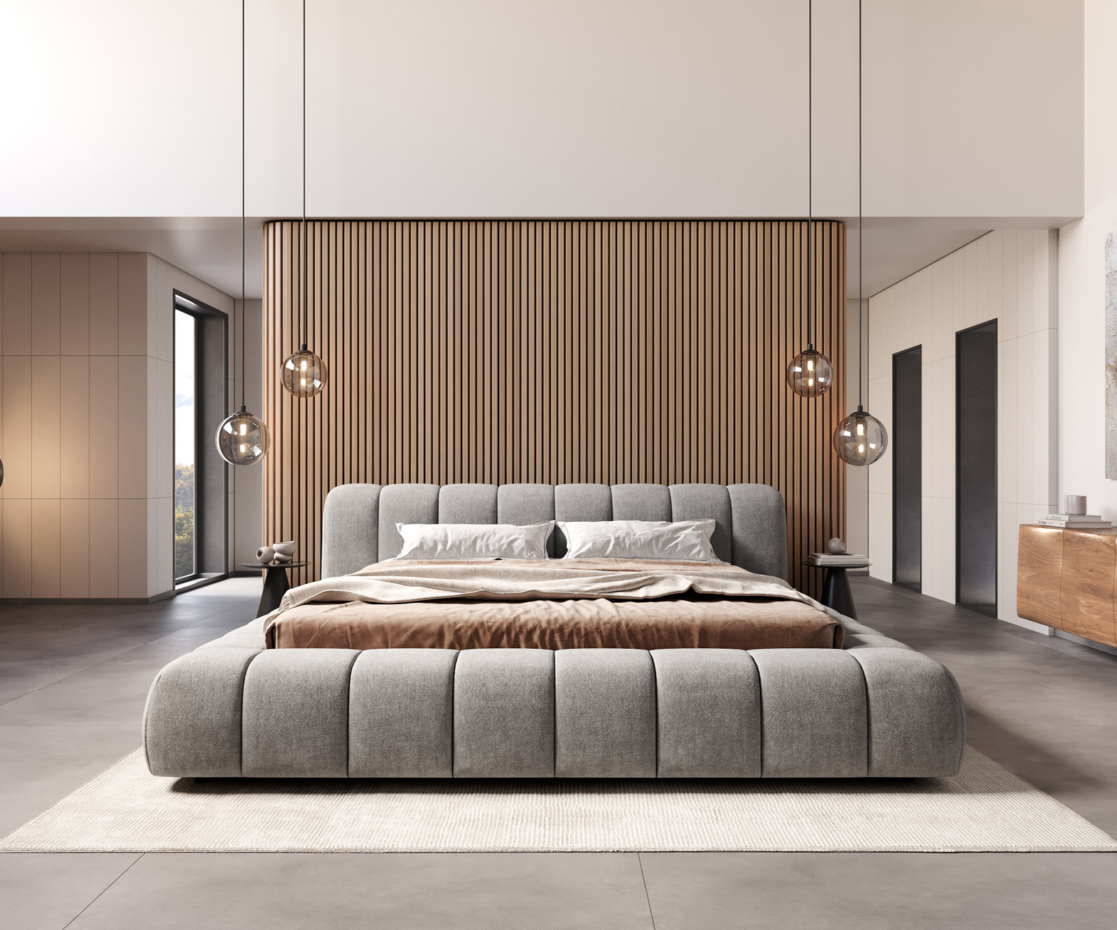 Čalúnená posteľ Cutio 180x200 cm texturovaná látka mäkký sivá - Image 5