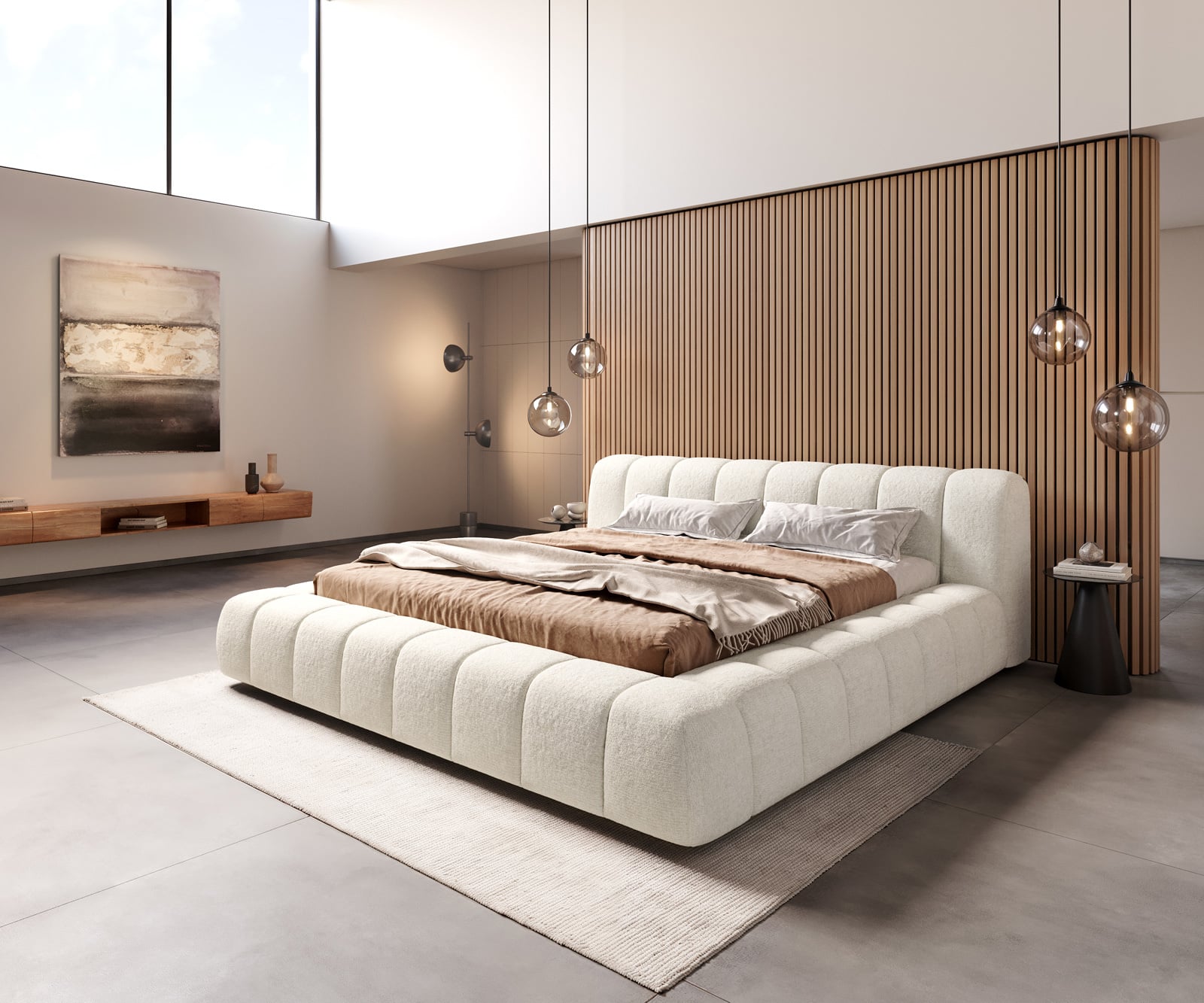 Čalúnená posteľ Cutio 180x200 cm bouclé mäkká béžová