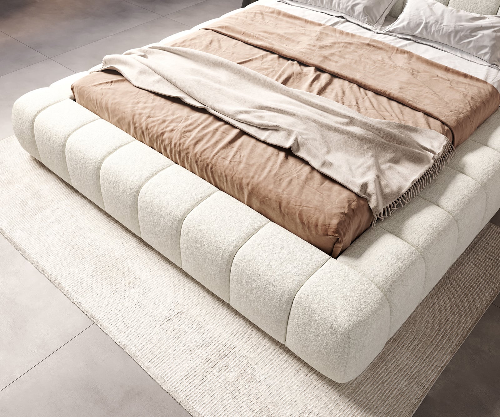 Čalúnená posteľ Cutio 180x200 cm bouclé mäkká béžová - Image 5