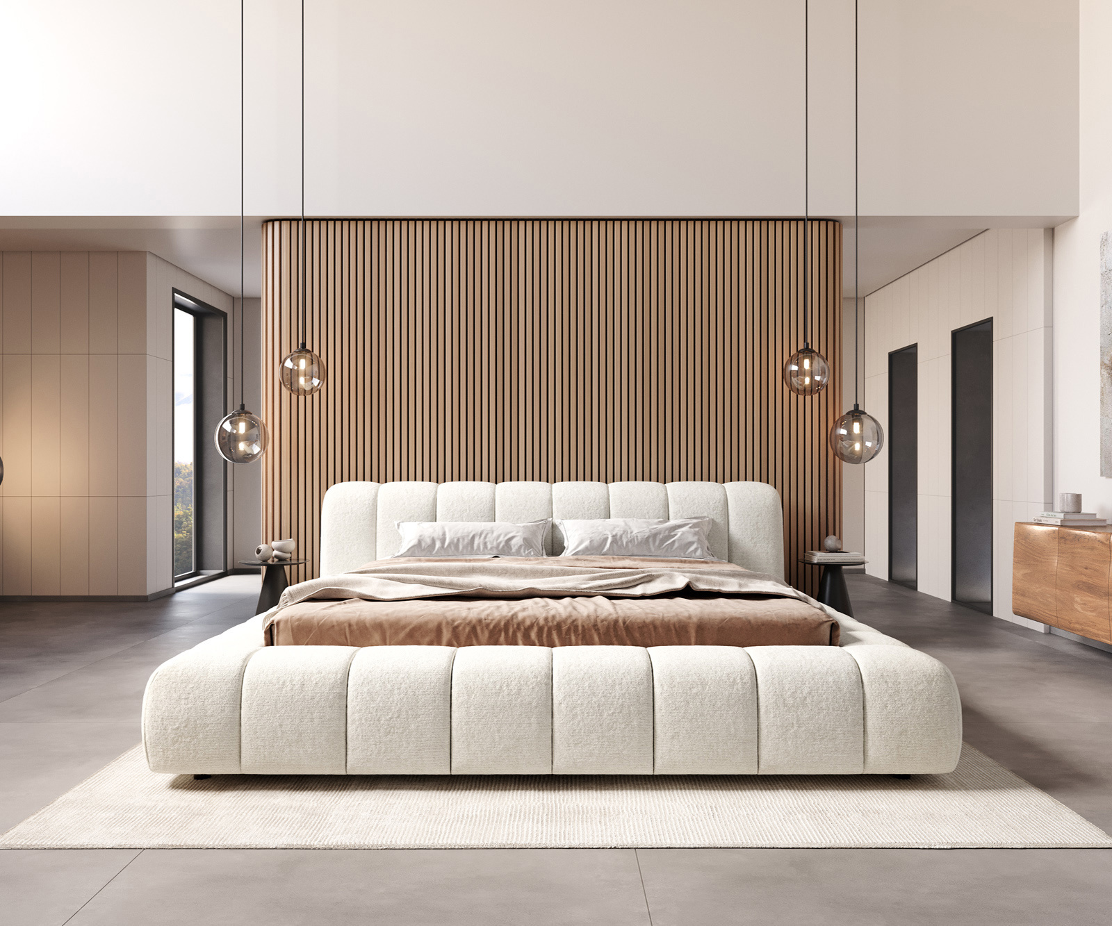 Čalúnená posteľ Cutio 180x200 cm bouclé mäkká béžová - Image 3