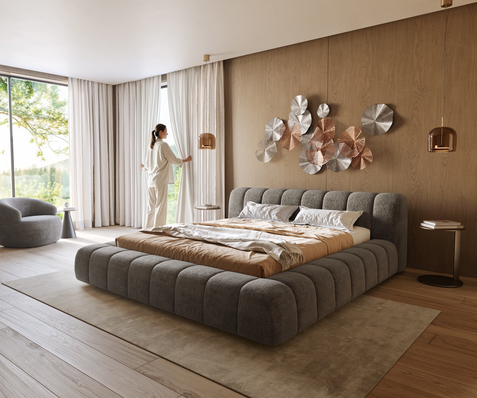 Čalúnená posteľ Cutio 180x200 cm bouclé mäkký tmavobéžová