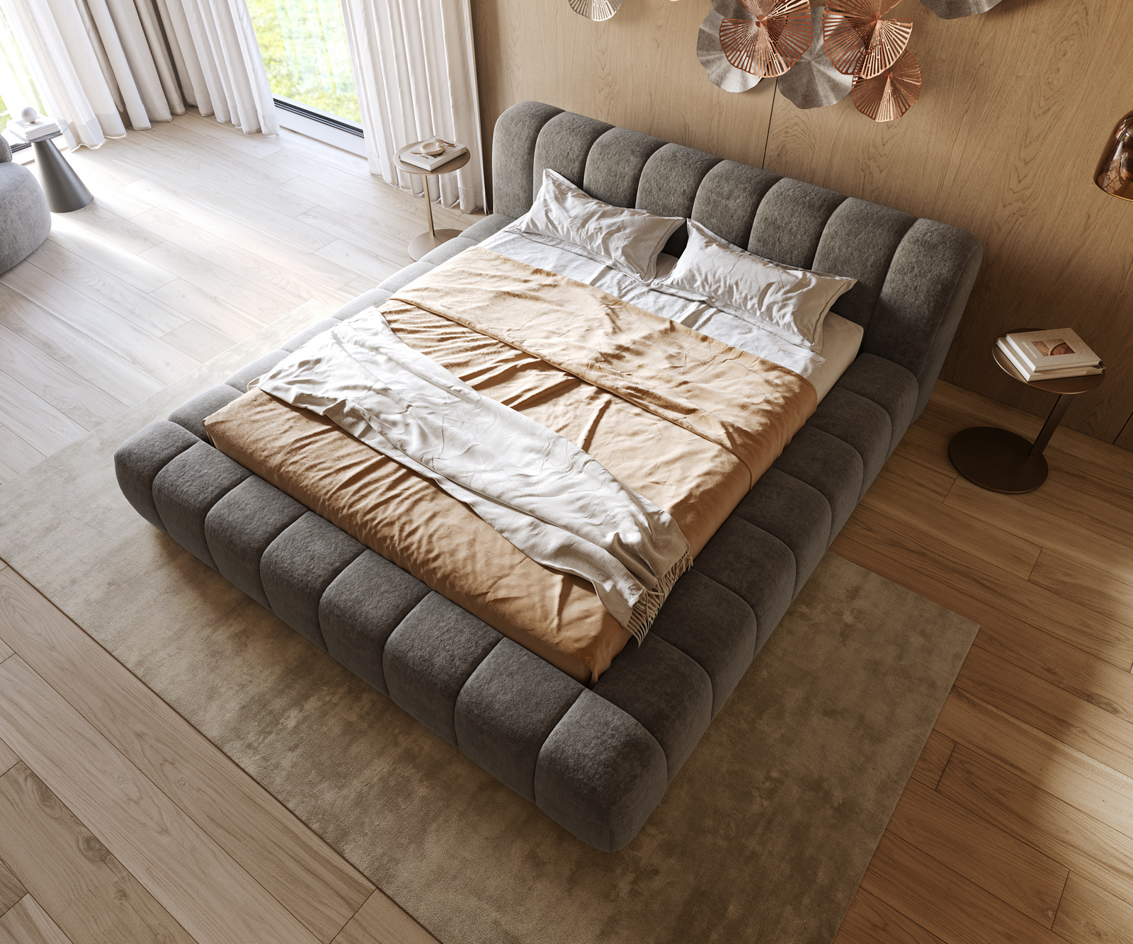 Čalúnená posteľ Cutio 180x200 cm bouclé mäkký tmavobéžová - Image 2