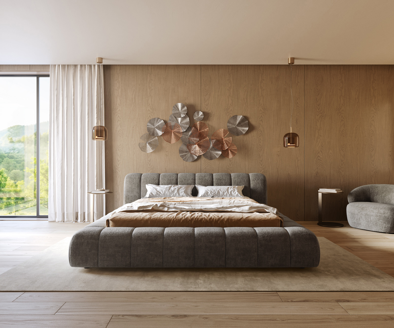 Čalúnená posteľ Cutio 180x200 cm bouclé mäkký tmavobéžová - Image 4