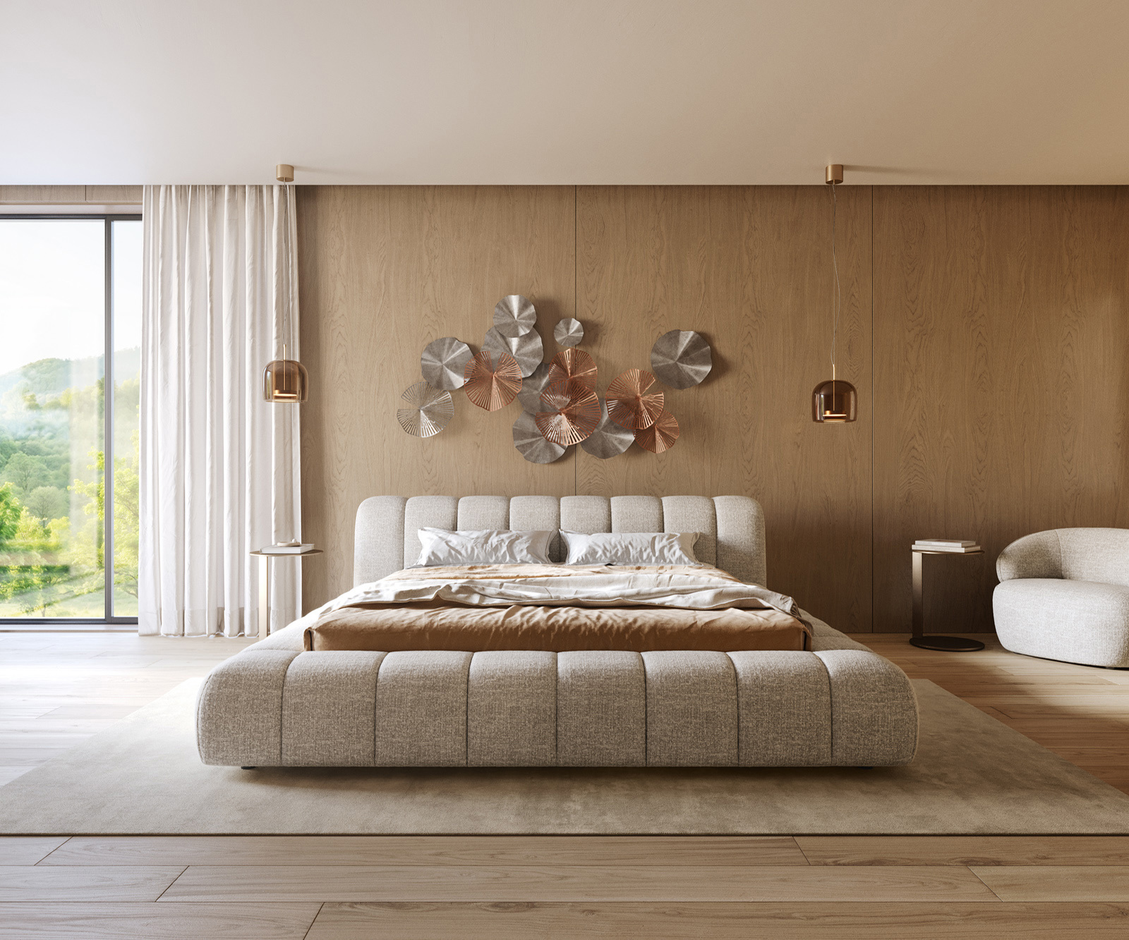 Čalúnená posteľ Cutio 180x200 cm tkanina mäkká béžová - Image 4