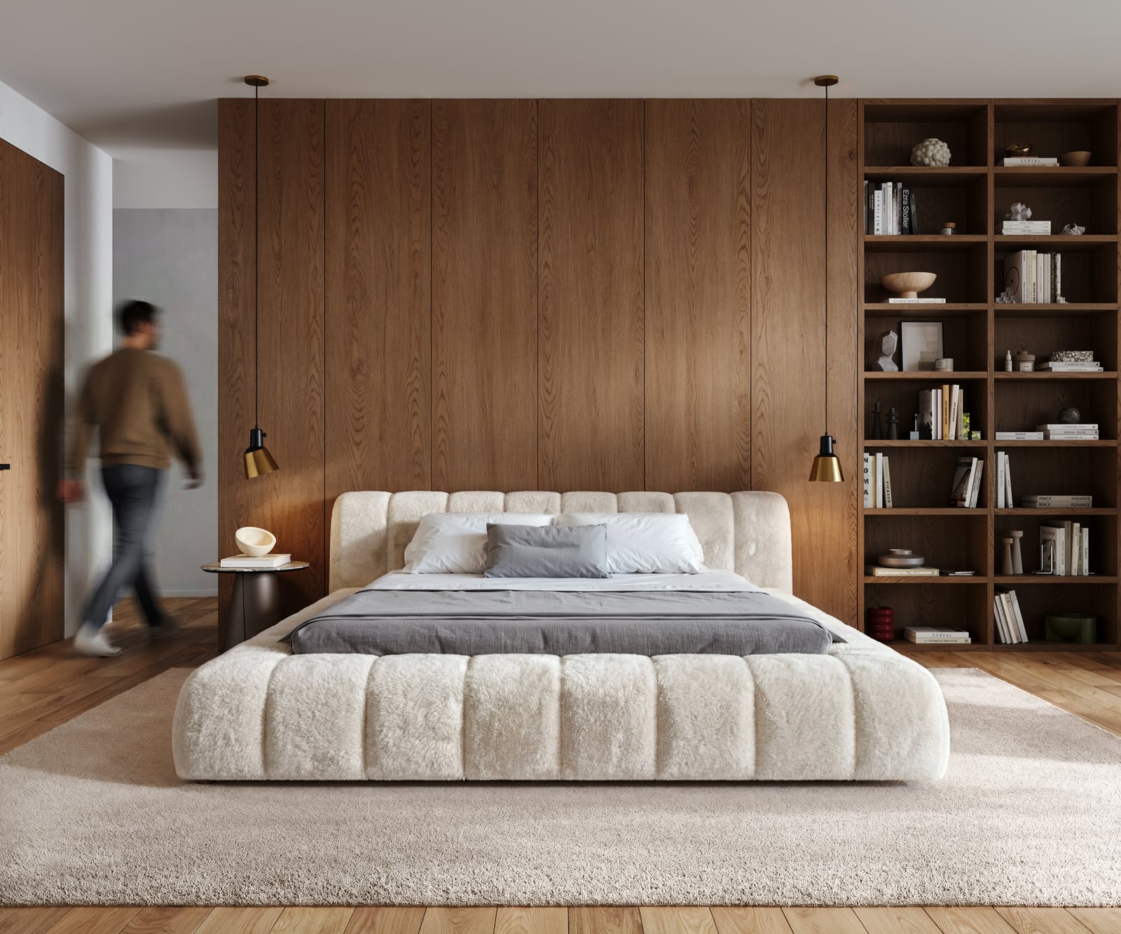 Čalúnená posteľ Cutio 180x200 cm plyšový manšester krémovo biela - Image 2