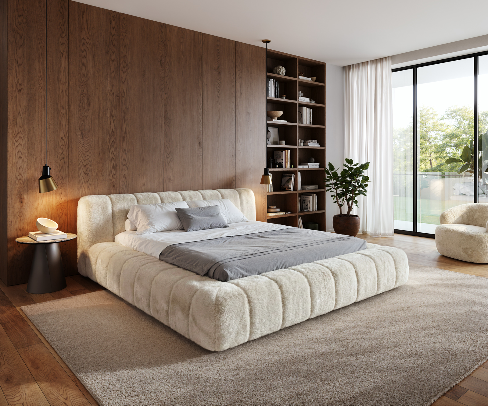 Čalúnená posteľ Cutio 180x200 cm plyšový manšester krémovo biela