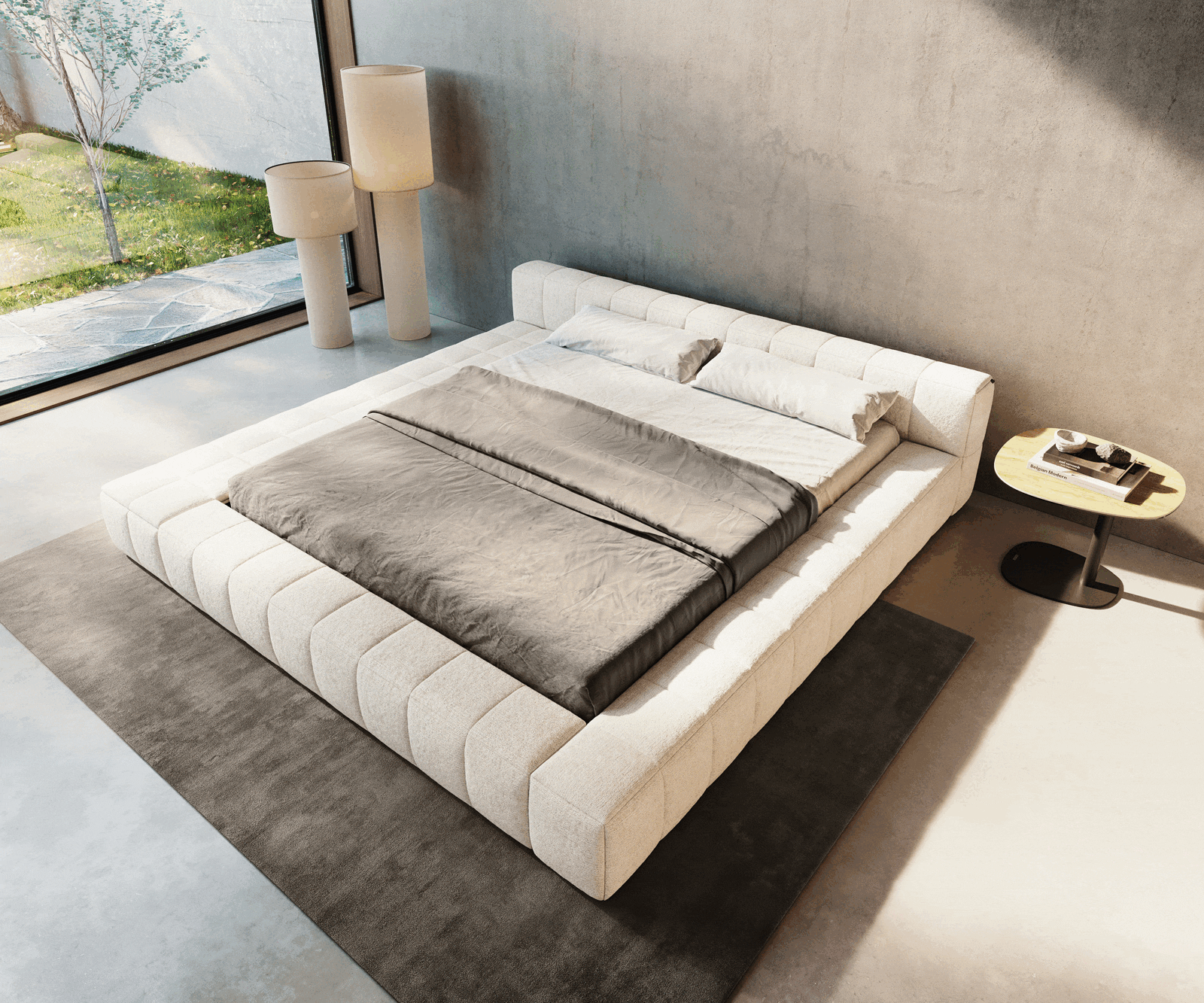 Čalúnená posteľ Espazio 180x200 cm bouclé mäkká béžová - Image 2