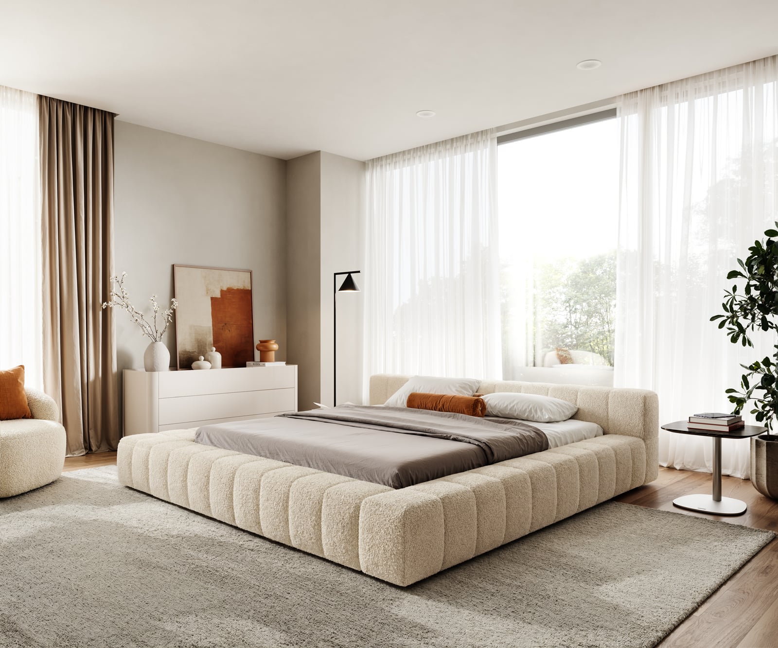 Čalúnená posteľ Espazio 180x200 cm teddy látka béžová