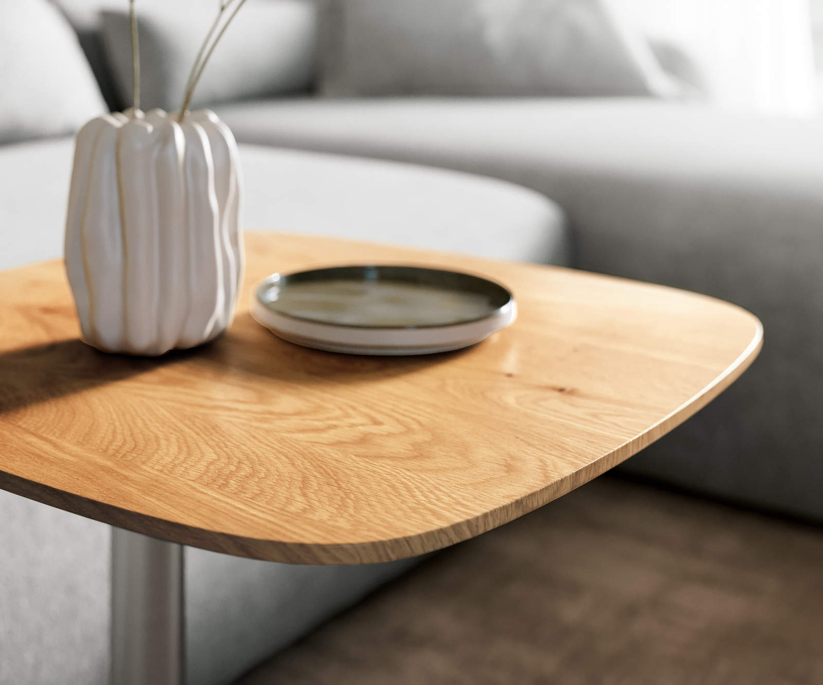 Konferenčný stolík Edge zaoblený tvar 50x50 cm dub prírodný švajčiarska hrana Eleny nerezová oceľ kefovaná - Image 5