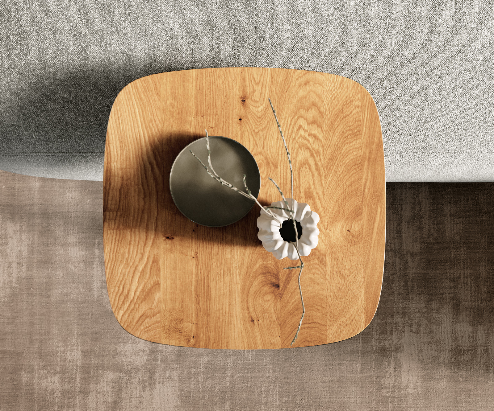 Konferenčný stolík Edge zaoblený tvar 50x50 cm dub prírodný švajčiarska hrana Eleny nerezová oceľ kefovaná - Image 4