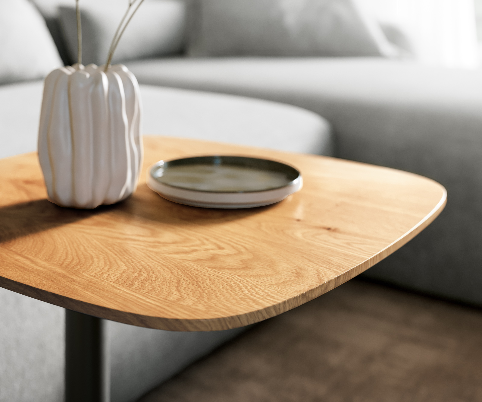 Konferenčný stolík Edge zaoblený tvar 50x50 cm dub prírodný švajčiarska hrana Eleny kov čierna - Image 5