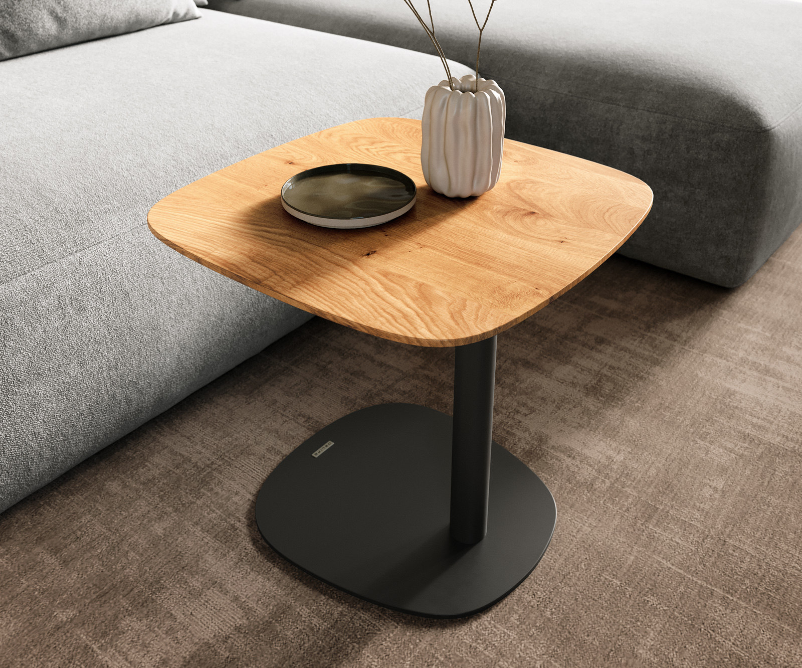 Konferenčný stolík Edge zaoblený tvar 50x50 cm dub prírodný švajčiarska hrana Eleny kov čierna - Image 6