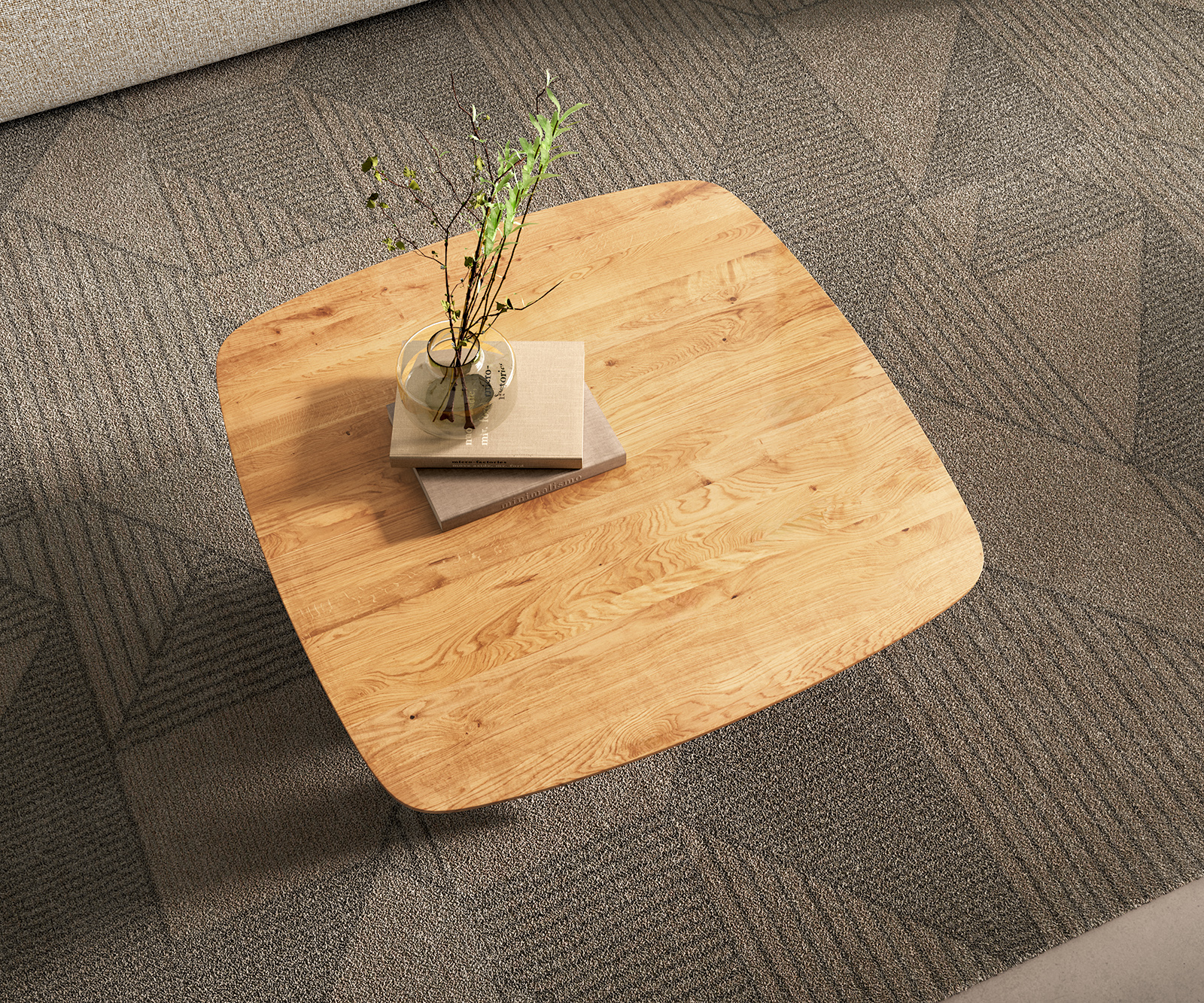 Konferenčný stolík Edge zaoblený 90x90 cm dub prírodný švajčiarska hrana Parabi metalická strieborná - Image 4