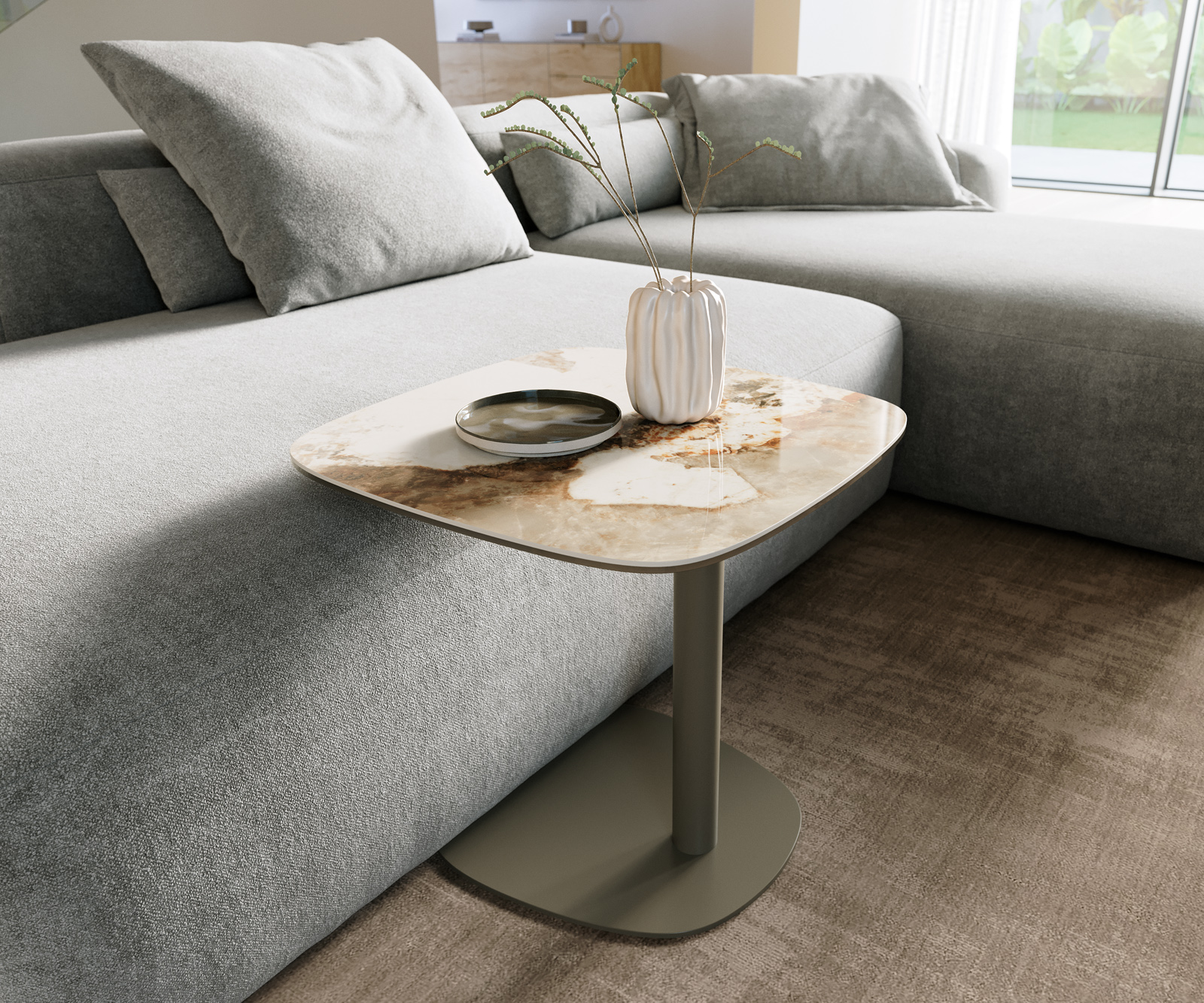 Konferenčný stolík Edge Boot 50x50 cm keramika Minas Melange Eleny kov efektfinish titán