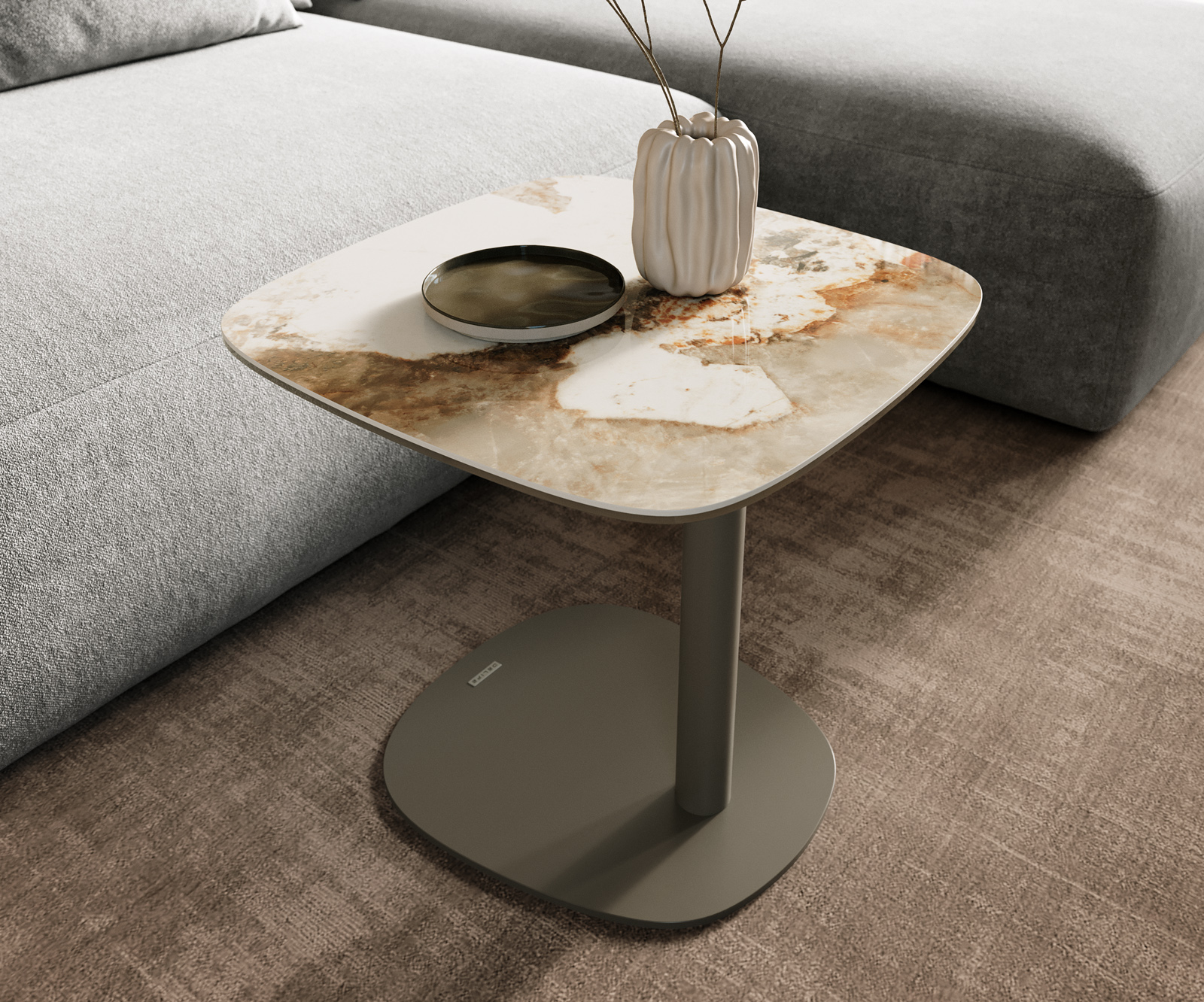 Konferenčný stolík Edge Boot 50x50 cm keramika Minas Melange Eleny kov efektfinish titán - Image 7