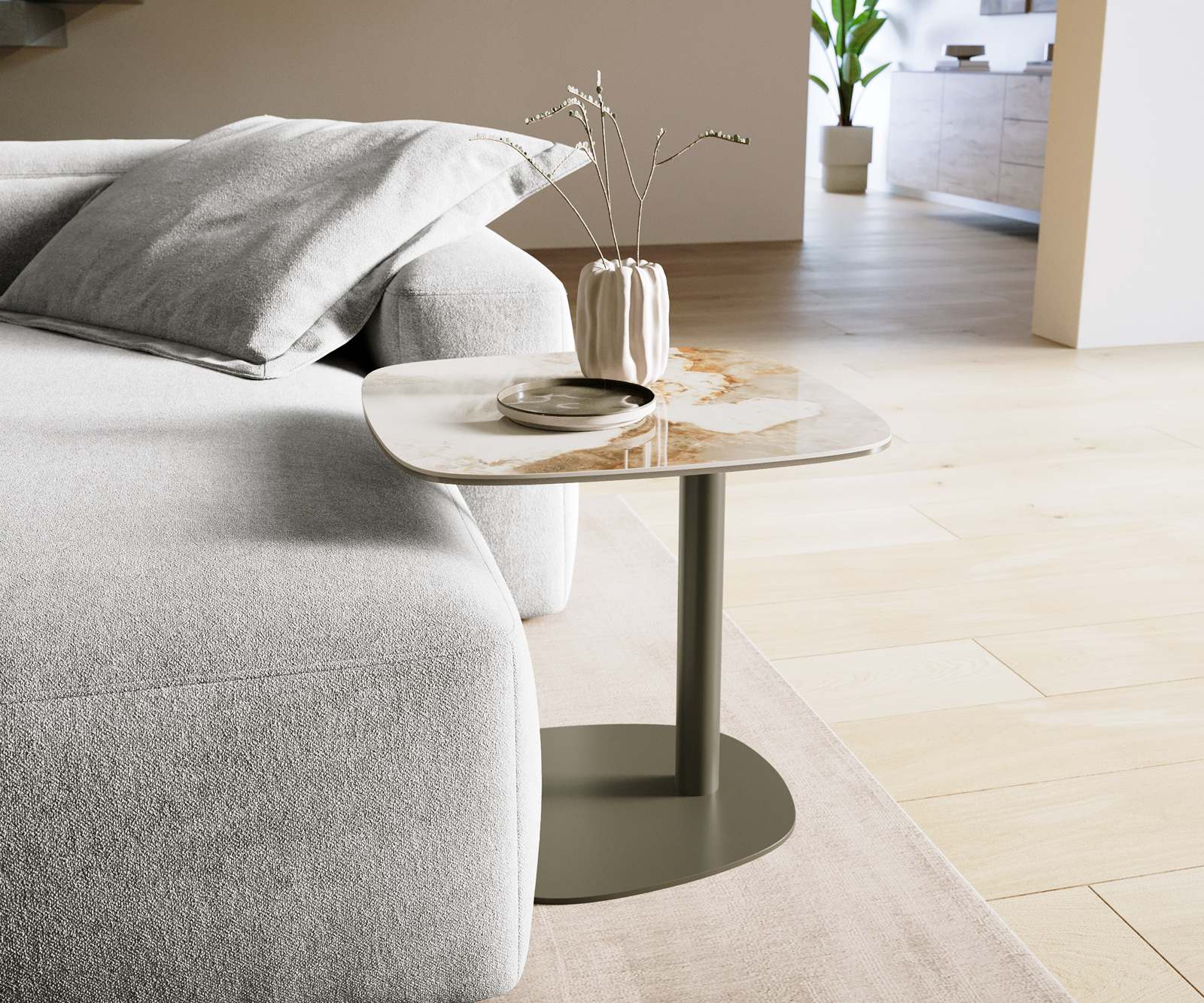 Konferenčný stolík Edge Boot 50x50 cm keramika Minas Melange Eleny kov efektfinish titán - Image 2