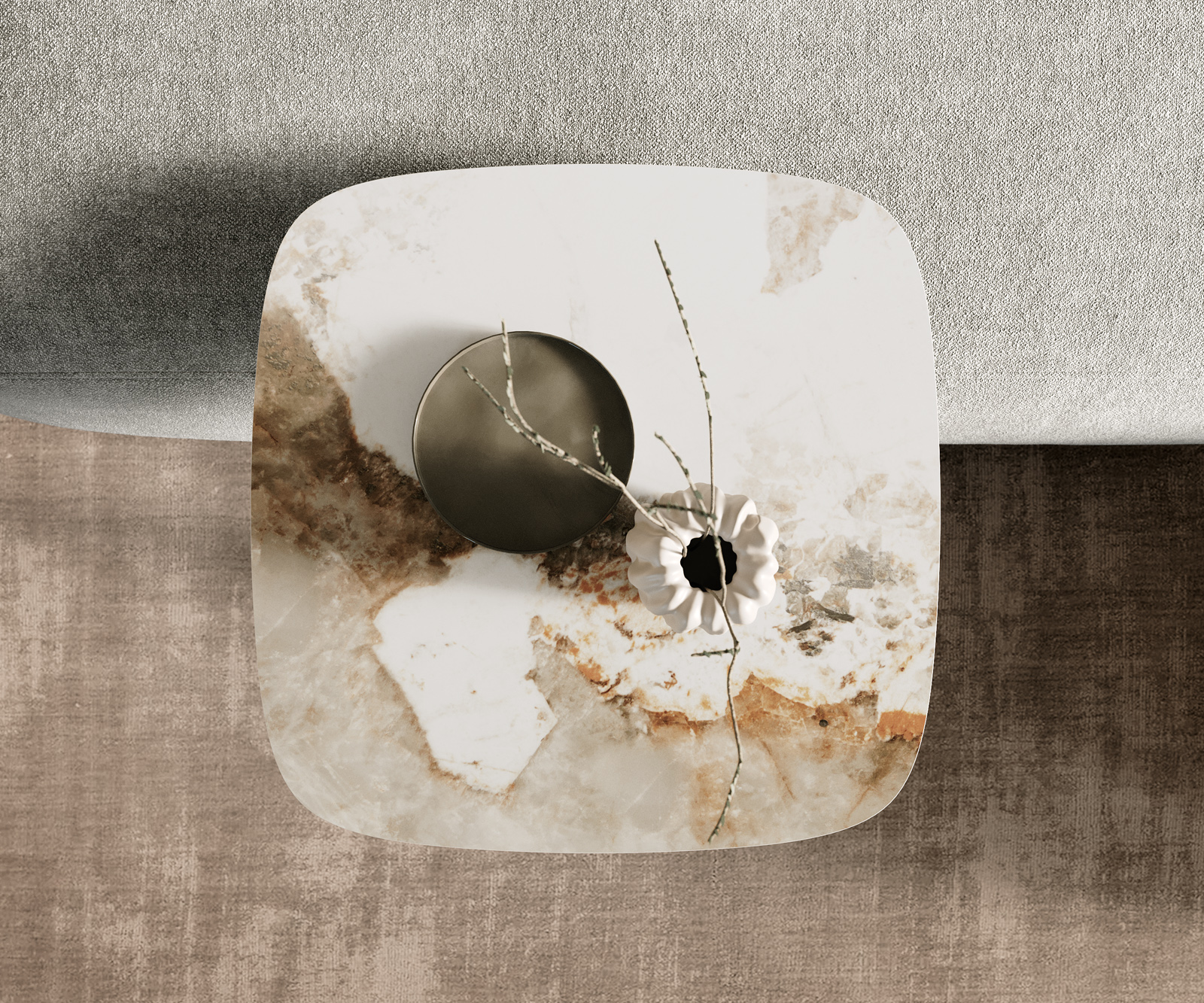 Konferenčný stolík Edge Boot 50x50 cm keramika Minas Melange Eleny kov efektfinish titán - Image 4