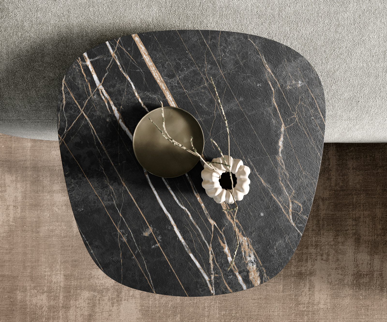 Konferenčný stolík Edge zaoblený 60x60 cm keramika Laminam® Noir Desir hnedá Eleny nerezová oceľ kefovaná - Image 4