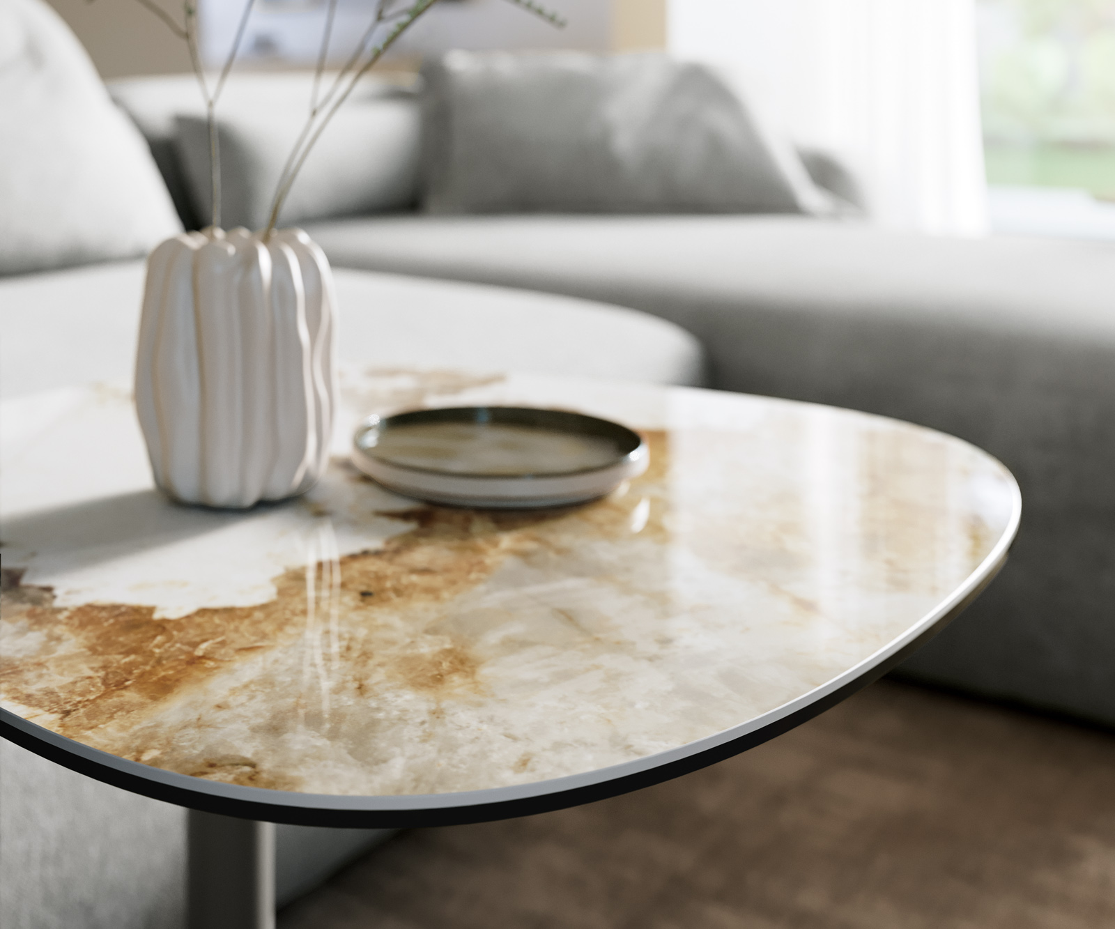 Konferenčný stolík Edge Boot 60x60 cm keramika Minas Melange Eleny kov efektfinish titán - Image 6